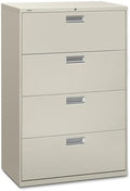 HON 600 Series Standard Lateral Files w/Locks-4 Drawer Lateral File W/Lock, 36"x19-1/4"x53-1/4", Putty