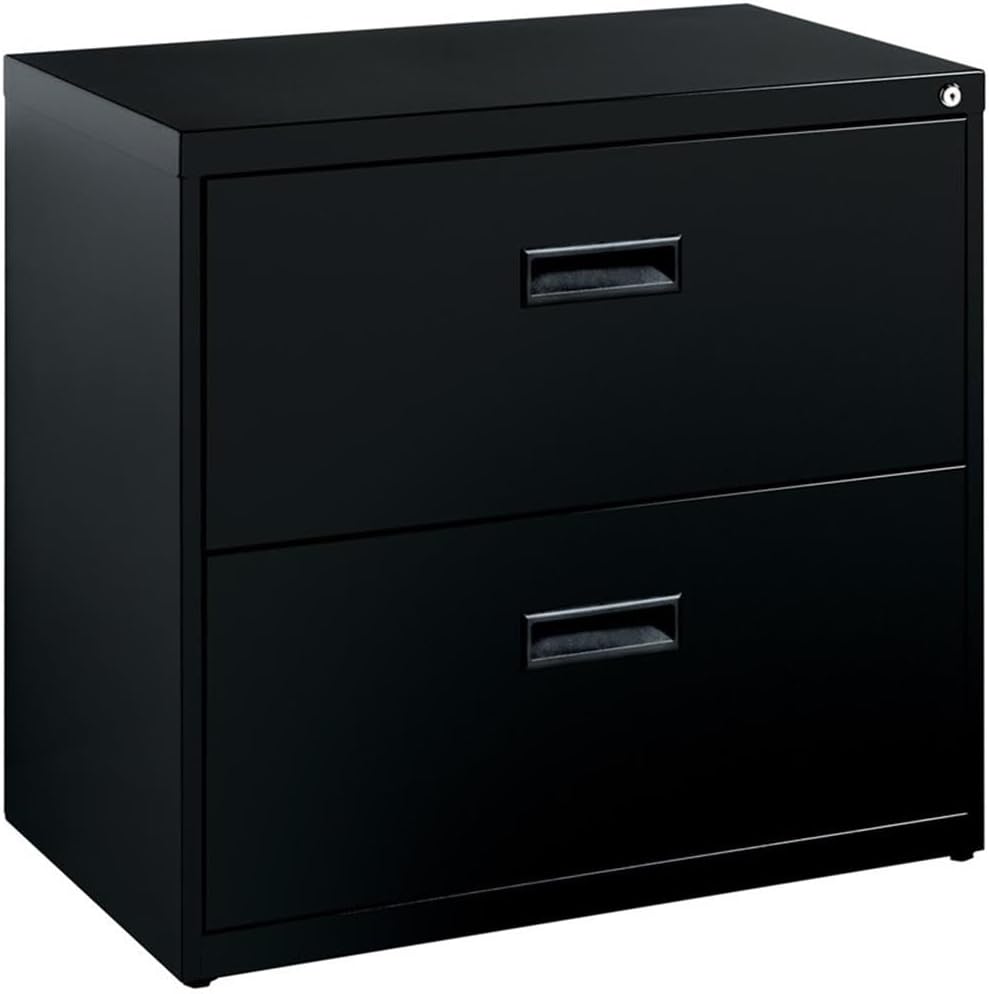 Hirsh 30" W Modern Metal Lateral File Cabinet with 2 Drawers & Secure Lock, Hang Rails, for Home/Office, in Black Finish