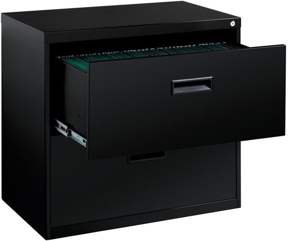 Hirsh 30" W Modern Metal Lateral File Cabinet with 2 Drawers & Secure Lock, Hang Rails, for Home/Office, in Black Finish