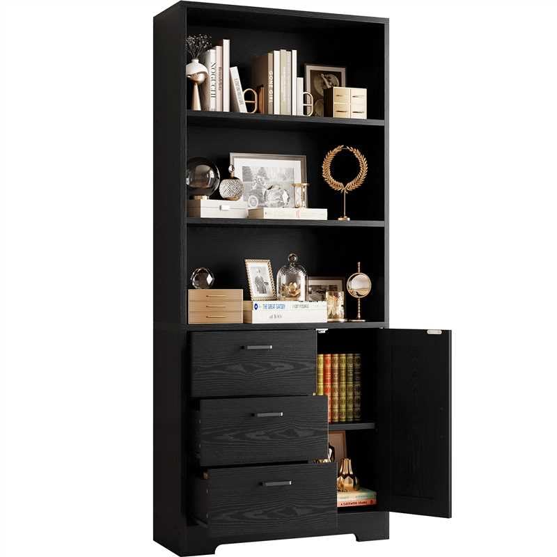 IRONCK Bookshelf with Drawers, 71 in Tall Bookcase with Doors and 3-Tier Shelves, for Bedroom Living Room Entrance Hallway Home Office