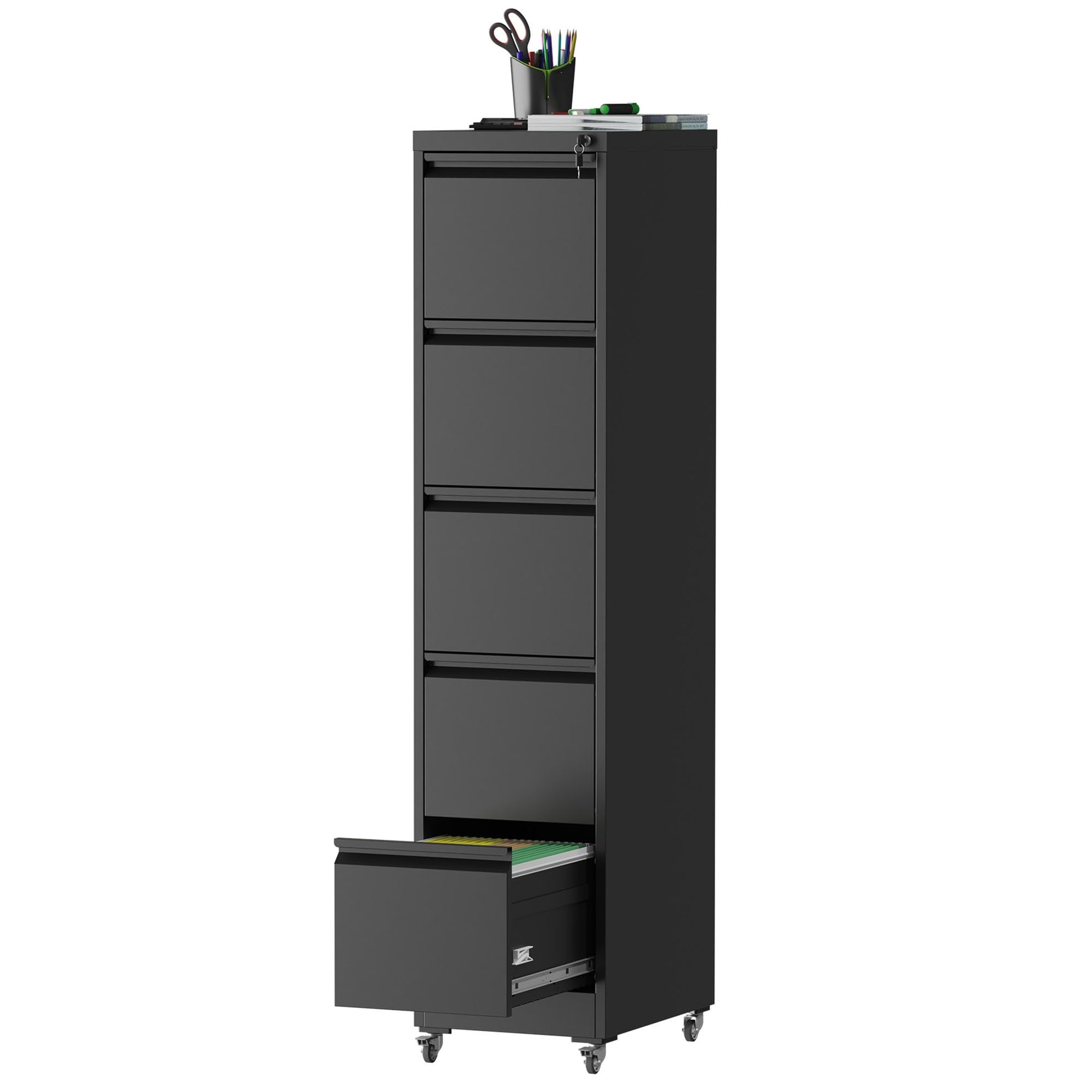 Lateral File Cabinet with Lock, 2 Drawer Filing Cabinet, Metal File Cabinets for Home Office, Steel Heavy-Duty Filing Storage Cabinet for Letters/Legal/A4 (Require Assembly, Black)