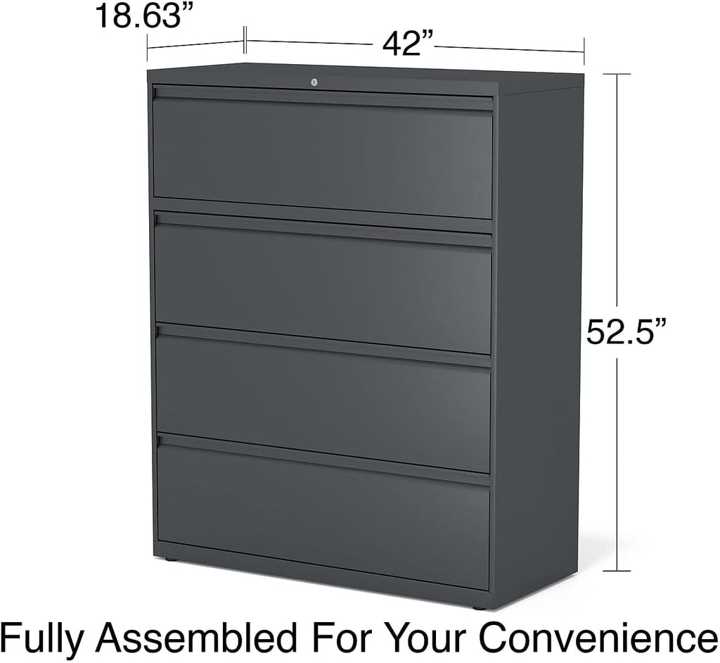 Lorell 4-Drawer Lateral File, 42 by 18-5/8 by 52-1/2-Inch, Charcoal