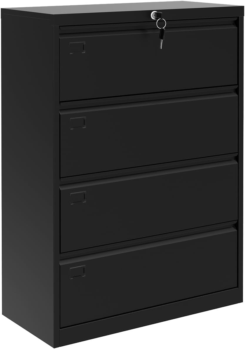 GAOMON 2-Drawer File Cabinet with Lock, Metal Lateral Filing Cabinets for Letter/Legal Size Documents, Heavy Duty File Storage for Home Office, Black (4 Drawers)