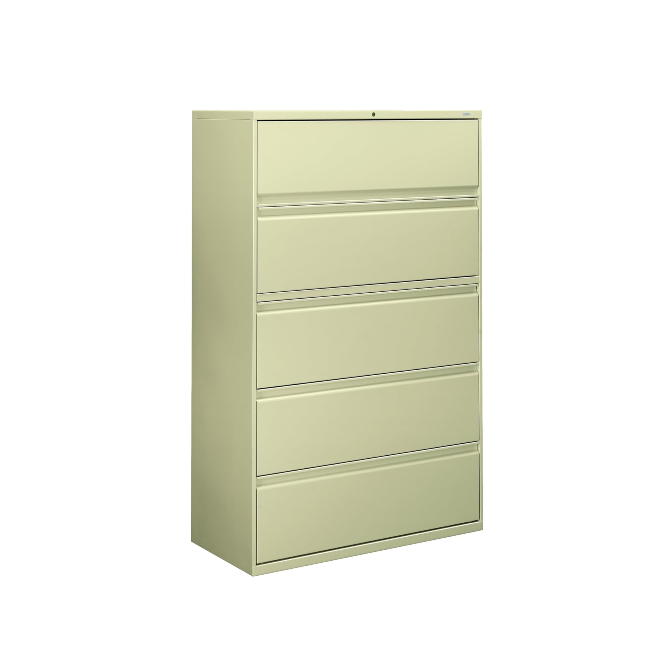 HON 5 Drawer Lateral File Cabinet with Lock, Metal Filing Cabinets for Offices, Adjustable Hangrails for A4, Legal, Letter Files, 18" Deep, Putty