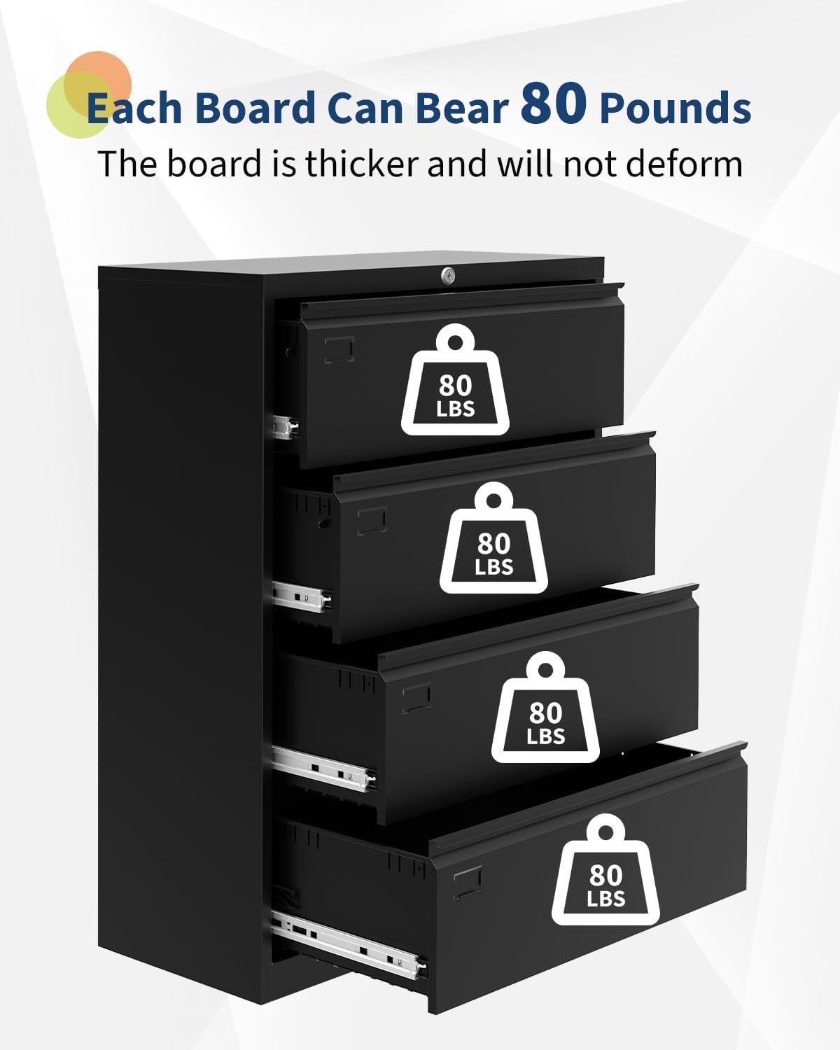 GAOMON 2-Drawer File Cabinet with Lock, Metal Lateral Filing Cabinets for Letter/Legal Size Documents, Heavy Duty File Storage for Home Office, Black (4 Drawers)