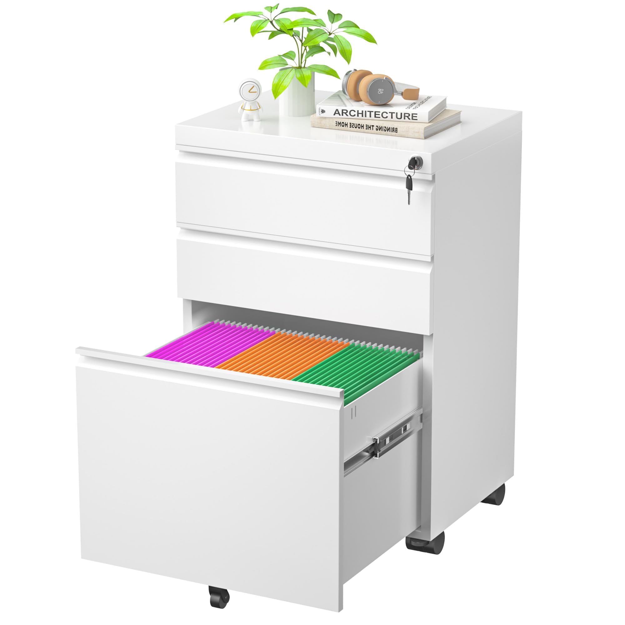 Greenvelly 2 Drawer File Cabinet, Black Metal Lateral File Cabinet with Lock, Office Filing Cabinet for Legal/Letter/A4/F4 Size with Hanging Files&Key, Lockable File Cabinets for Home Office