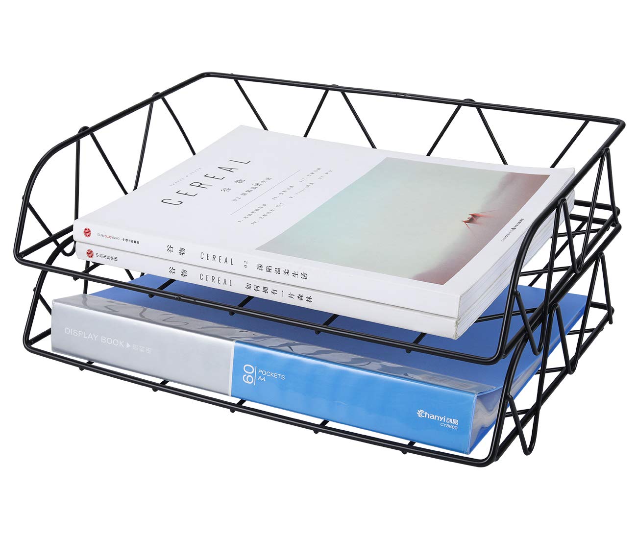 PAG Set of 2 Office Supplies Metal Stackable File Document Letter Tray Organizer for Desk, Rose Gold