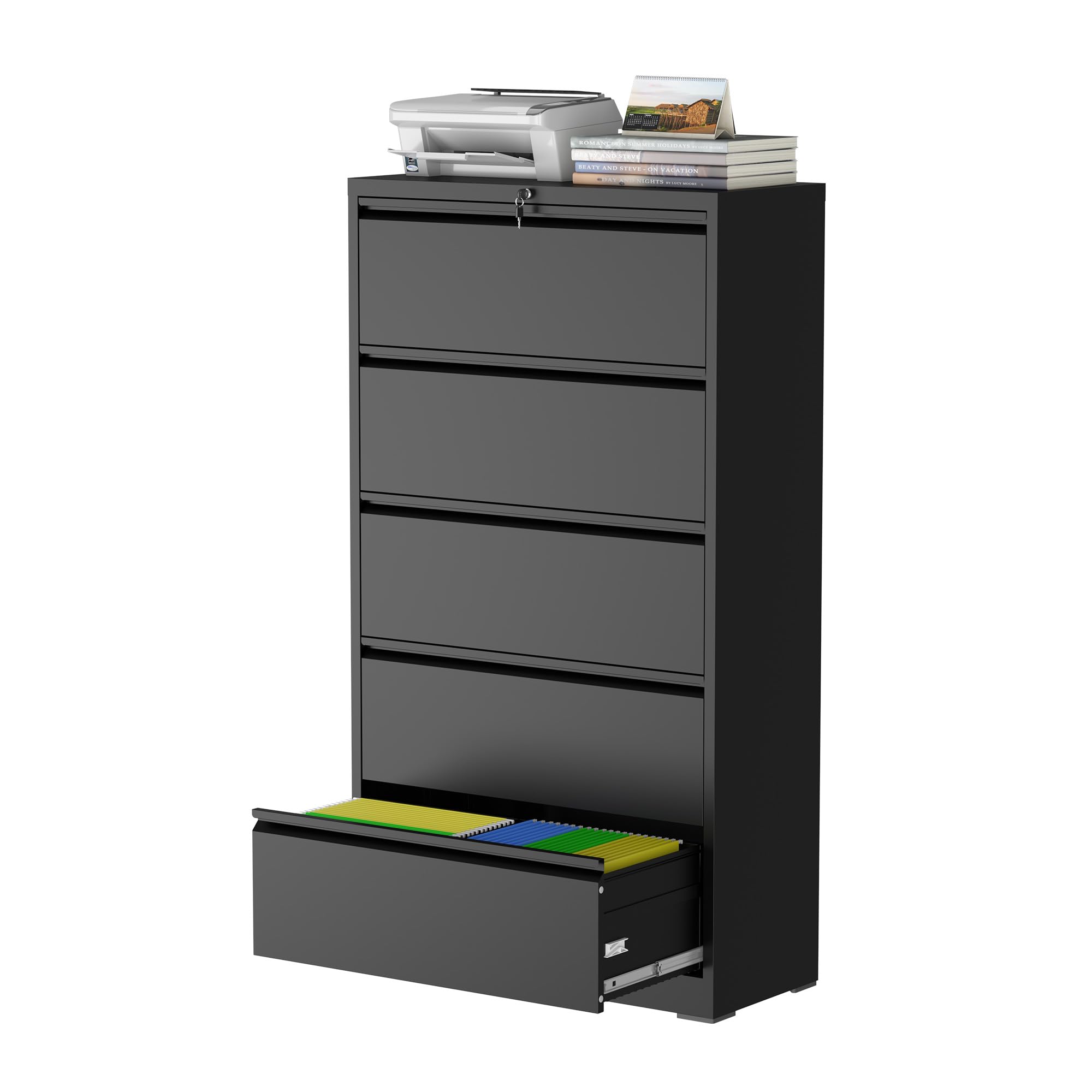 Lateral File Cabinet with Lock, 2 Drawer Filing Cabinet, Metal File Cabinets for Home Office, Steel Heavy-Duty Filing Storage Cabinet for Letters/Legal/A4 (Require Assembly, Black)