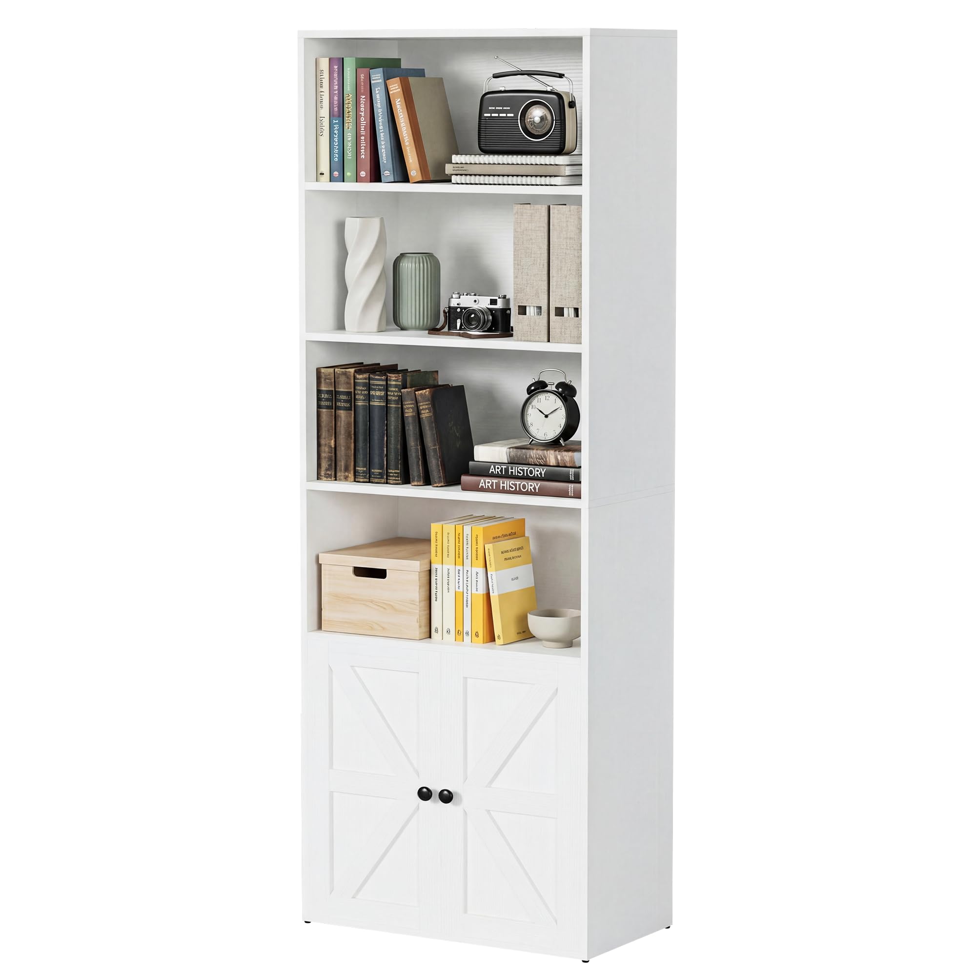 YESHOMY Farmhouse Bookshelf and Bookcase with Doors, Industrial Bookshelves and Bookcases Floor Standing Display 6-Tier Shelf Storage 71.5 inchs for Home Office, Living Room, Rustic Brown, 2 PCS