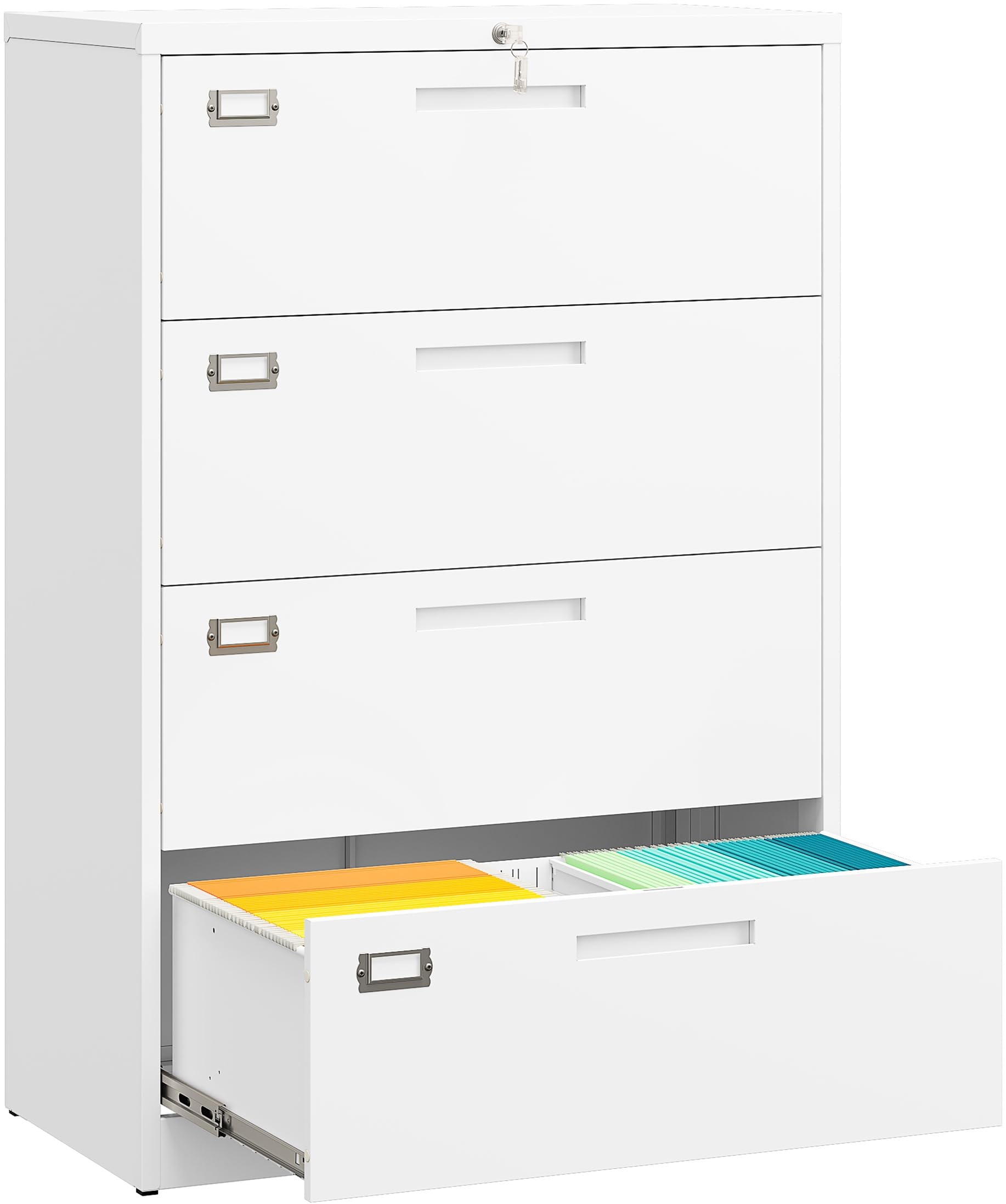 SISESOL 3 Drawer Lateral File Cabinet with Lock,Black Lateral Filing Cabinet,Horizontal Metal Filing Cabinets,Locked Wide Three Drawer File Cabinets for Office Home,Fit A4/F4/Letter/Legal File