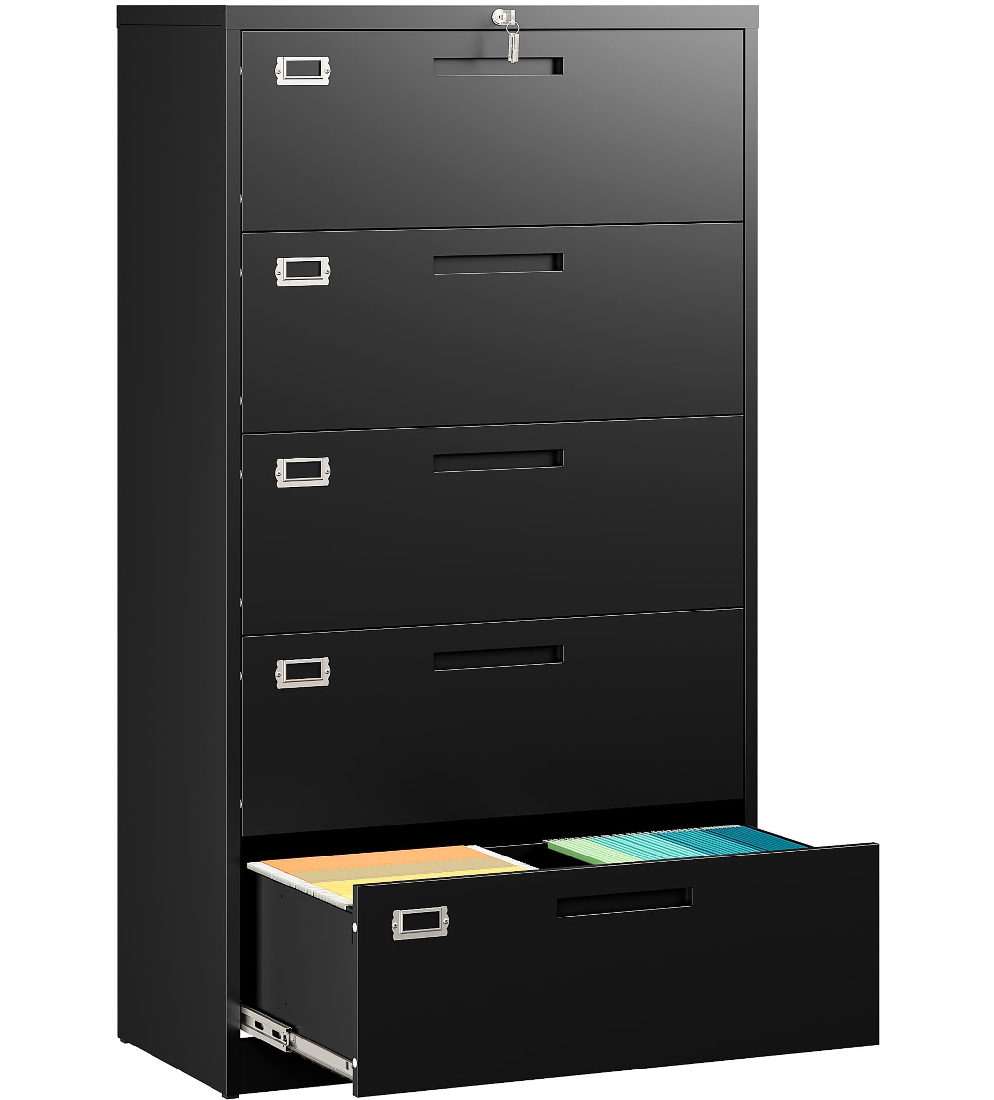 SISESOL 3 Drawer Lateral File Cabinet with Lock,Black Lateral Filing Cabinet,Horizontal Metal Filing Cabinets,Locked Wide Three Drawer File Cabinets for Office Home,Fit A4/F4/Letter/Legal File
