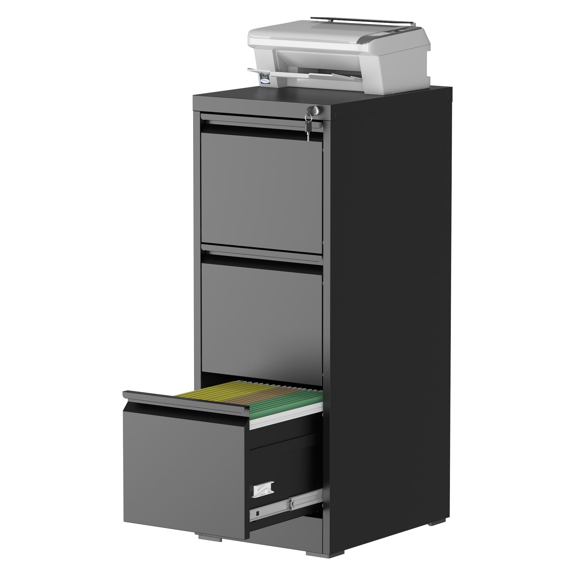 Lateral File Cabinet with Lock, 2 Drawer Filing Cabinet, Metal File Cabinets for Home Office, Steel Heavy-Duty Filing Storage Cabinet for Letters/Legal/A4 (Require Assembly, Black)