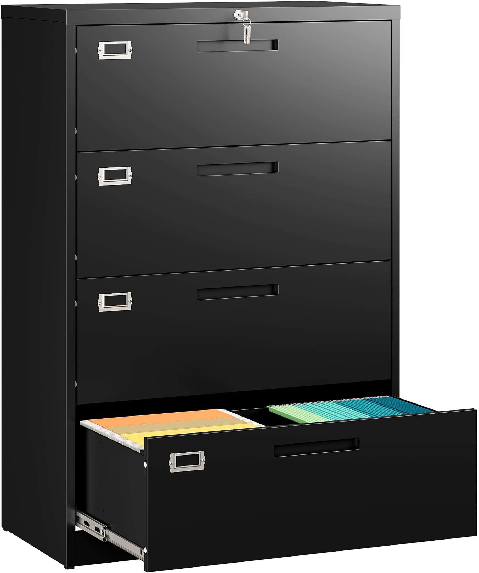 SISESOL 3 Drawer Lateral File Cabinet with Lock,Black Lateral Filing Cabinet,Horizontal Metal Filing Cabinets,Locked Wide Three Drawer File Cabinets for Office Home,Fit A4/F4/Letter/Legal File
