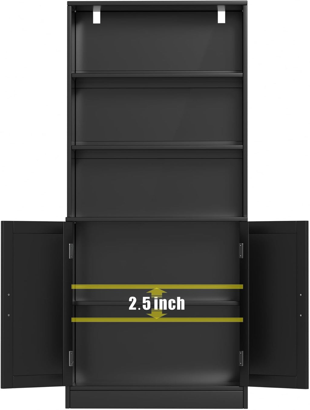 holzart 75" Tall Bookcase with Doors, 5 Tier Large Bookshelf with Cabinet, Standing Wood Display Book Shelf for Living Room, Office, Library with Doors, Black