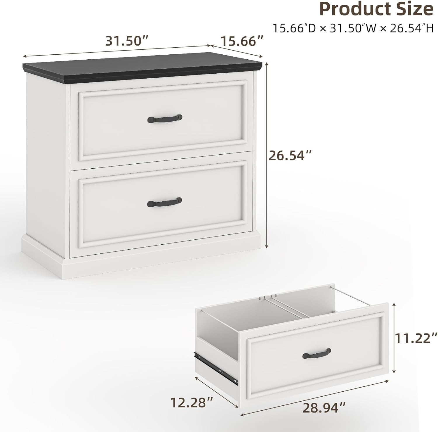 Halitaa 2 Drawer File Cabinet, Farmhouse Lateral Filing Cabinet for Letter/A4/F4/Legal Size Hanging Files, Large Wood File Storage Cabinets Printer Stand for Home Office, White and Black