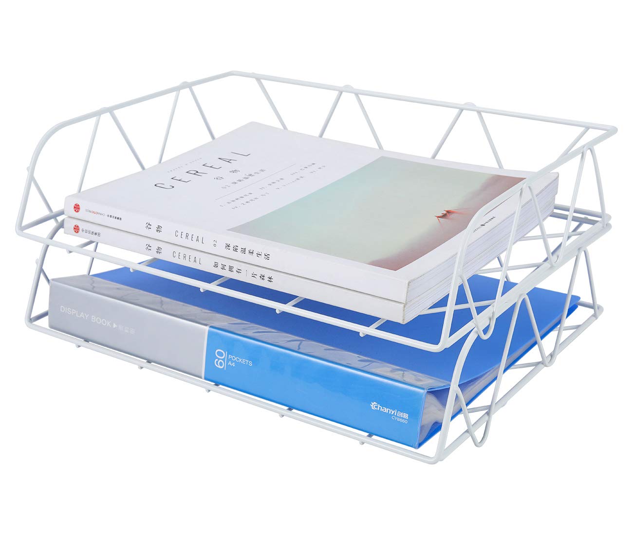 PAG Set of 2 Office Supplies Metal Stackable File Document Letter Tray Organizer for Desk, Rose Gold