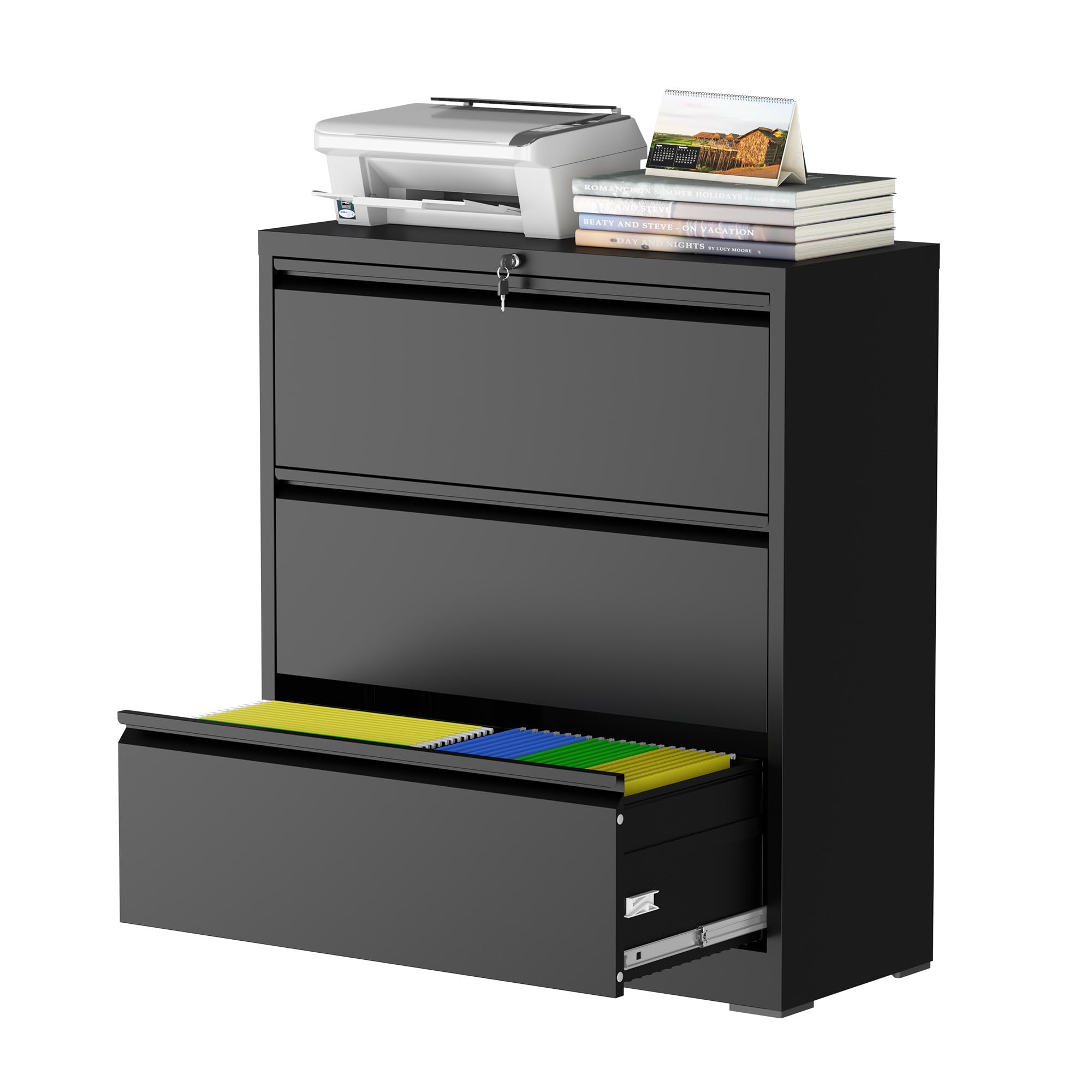 Lateral File Cabinet with Lock, 2 Drawer Filing Cabinet, Metal File Cabinets for Home Office, Steel Heavy-Duty Filing Storage Cabinet for Letters/Legal/A4 (Require Assembly, Black)