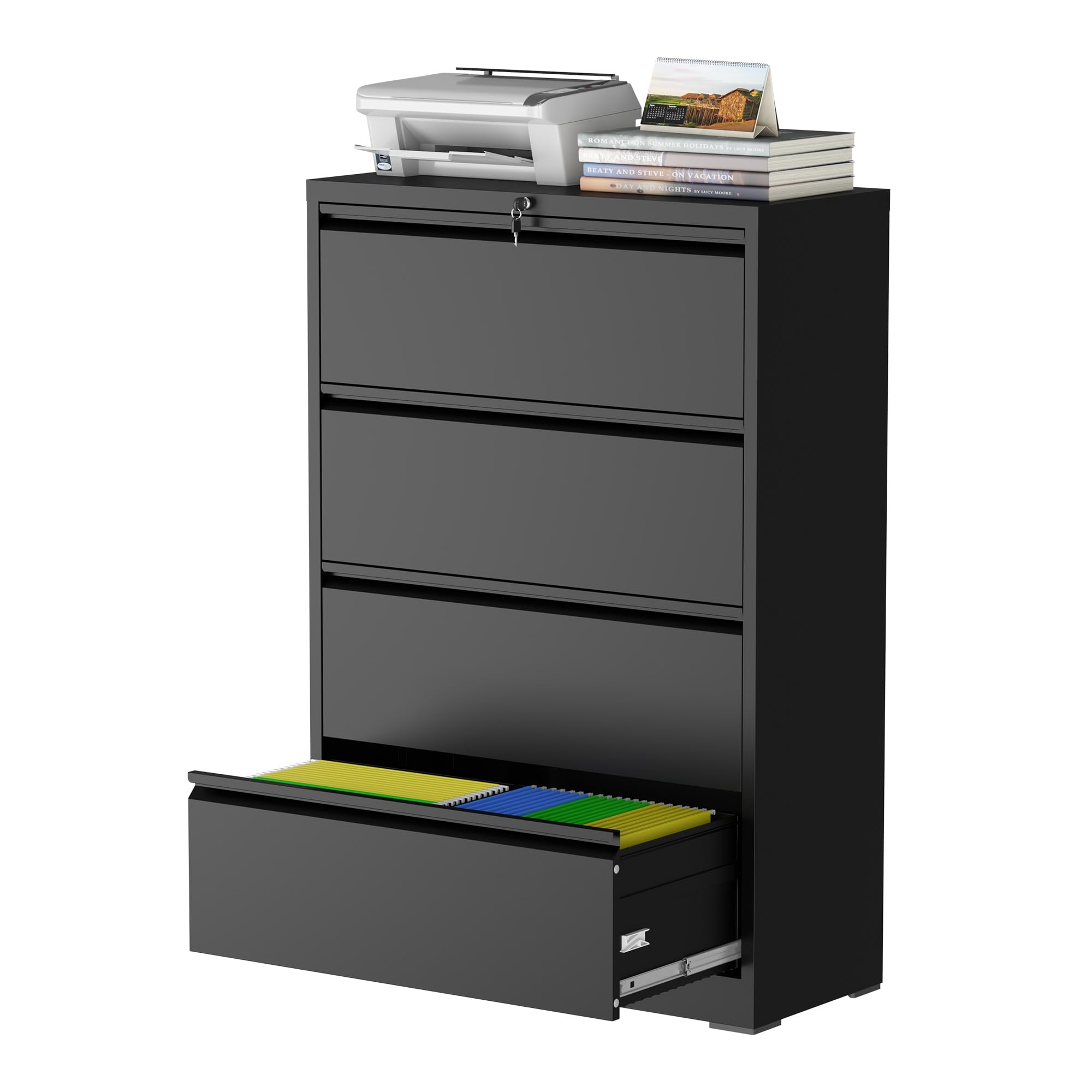 Lateral File Cabinet with Lock, 2 Drawer Filing Cabinet, Metal File Cabinets for Home Office, Steel Heavy-Duty Filing Storage Cabinet for Letters/Legal/A4 (Require Assembly, Black)