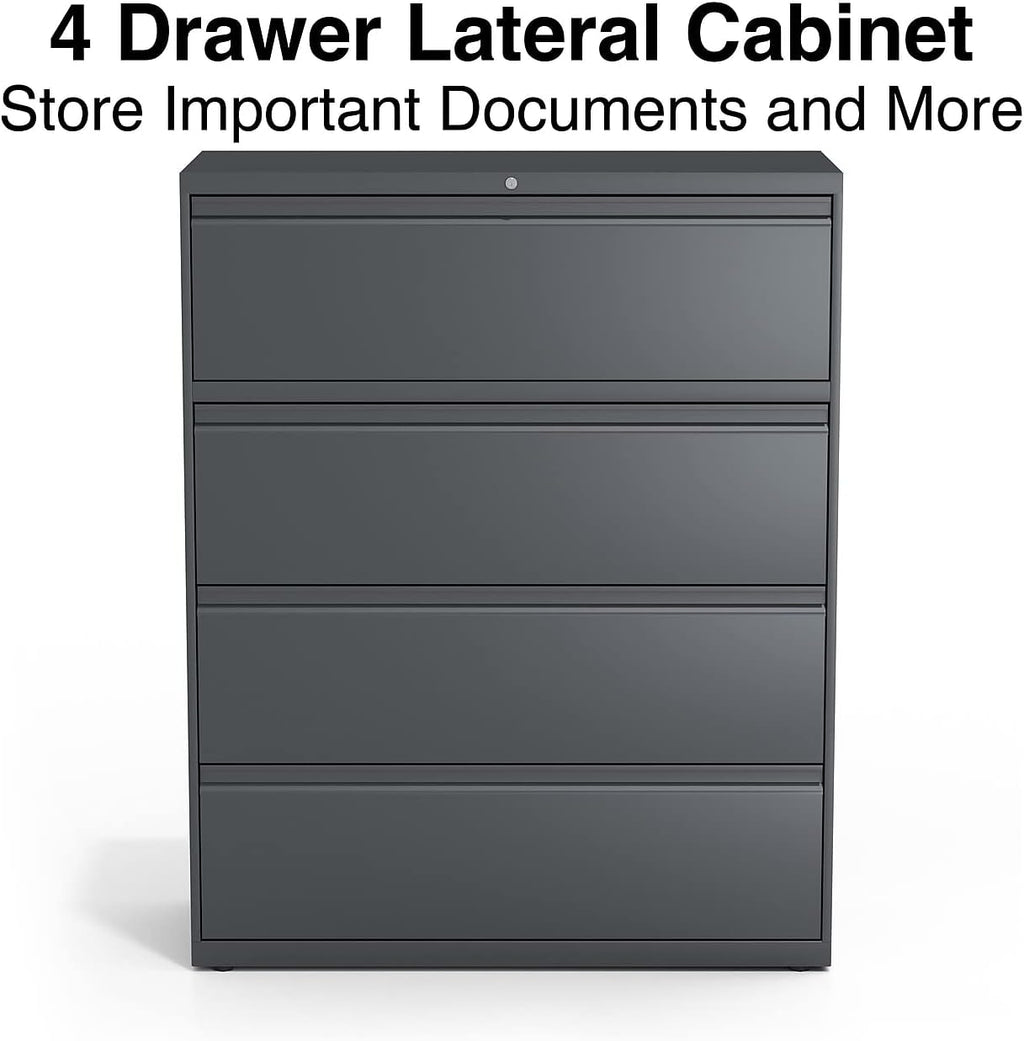 Lorell 4-Drawer Lateral File, 42 by 18-5/8 by 52-1/2-Inch, Charcoal