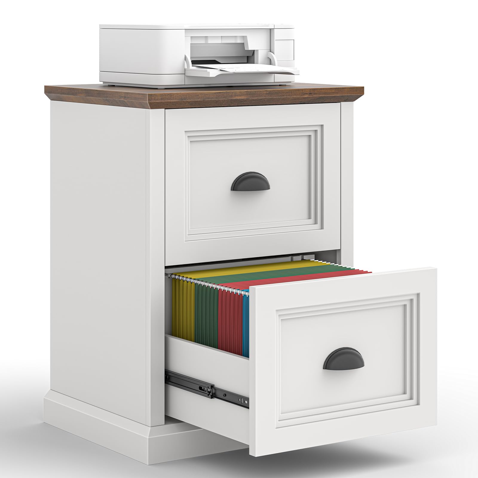 Halitaa 2 Drawer File Cabinet, Farmhouse Lateral Filing Cabinet for Letter/A4/F4/Legal Size Hanging Files, Large Wood File Storage Cabinets Printer Stand for Home Office, White and Black