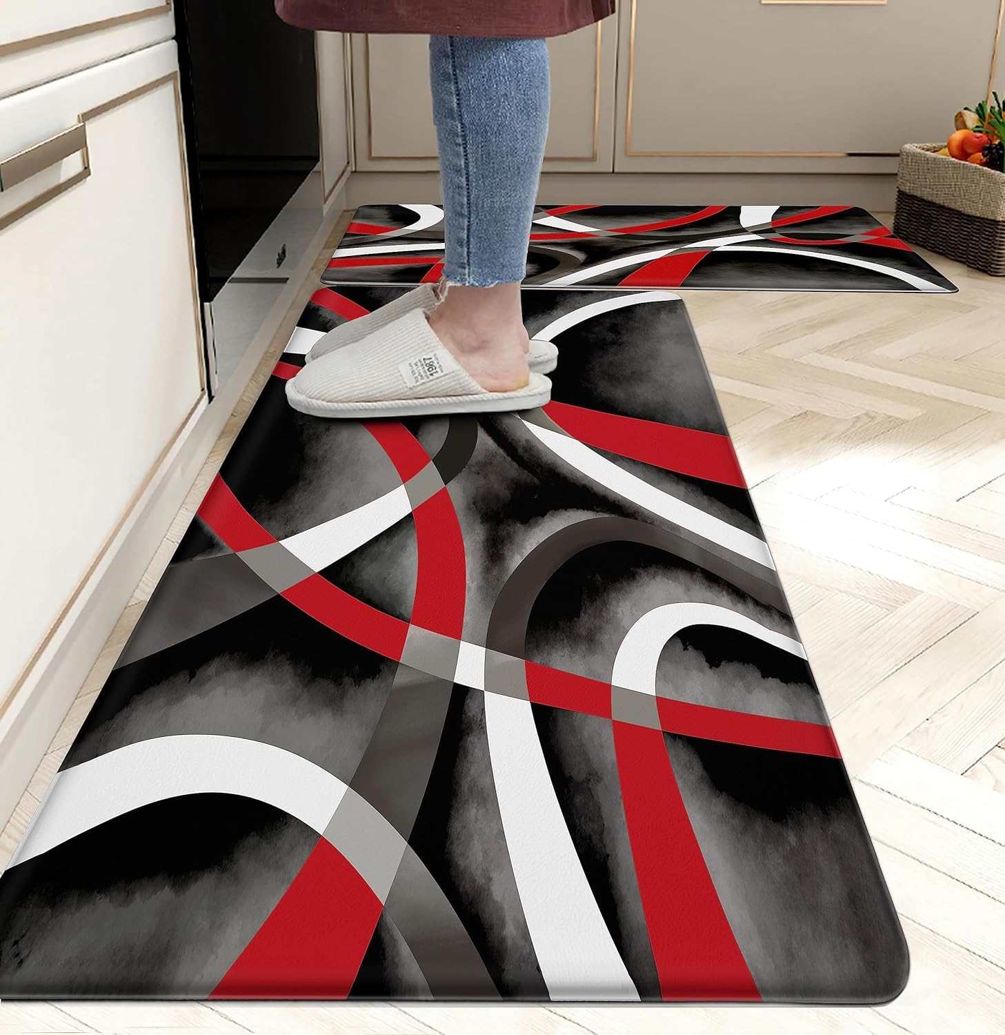 Western Kitchen Mat Rugs Set of 2 Aztec Anti Fatigue Non-Slip Kitchen mats for Floor Western Country Cactus Theme PVC Comfort Mat Floor Rugs Decor Office Front Door Sink 17.3x28+17.3X 47 inches