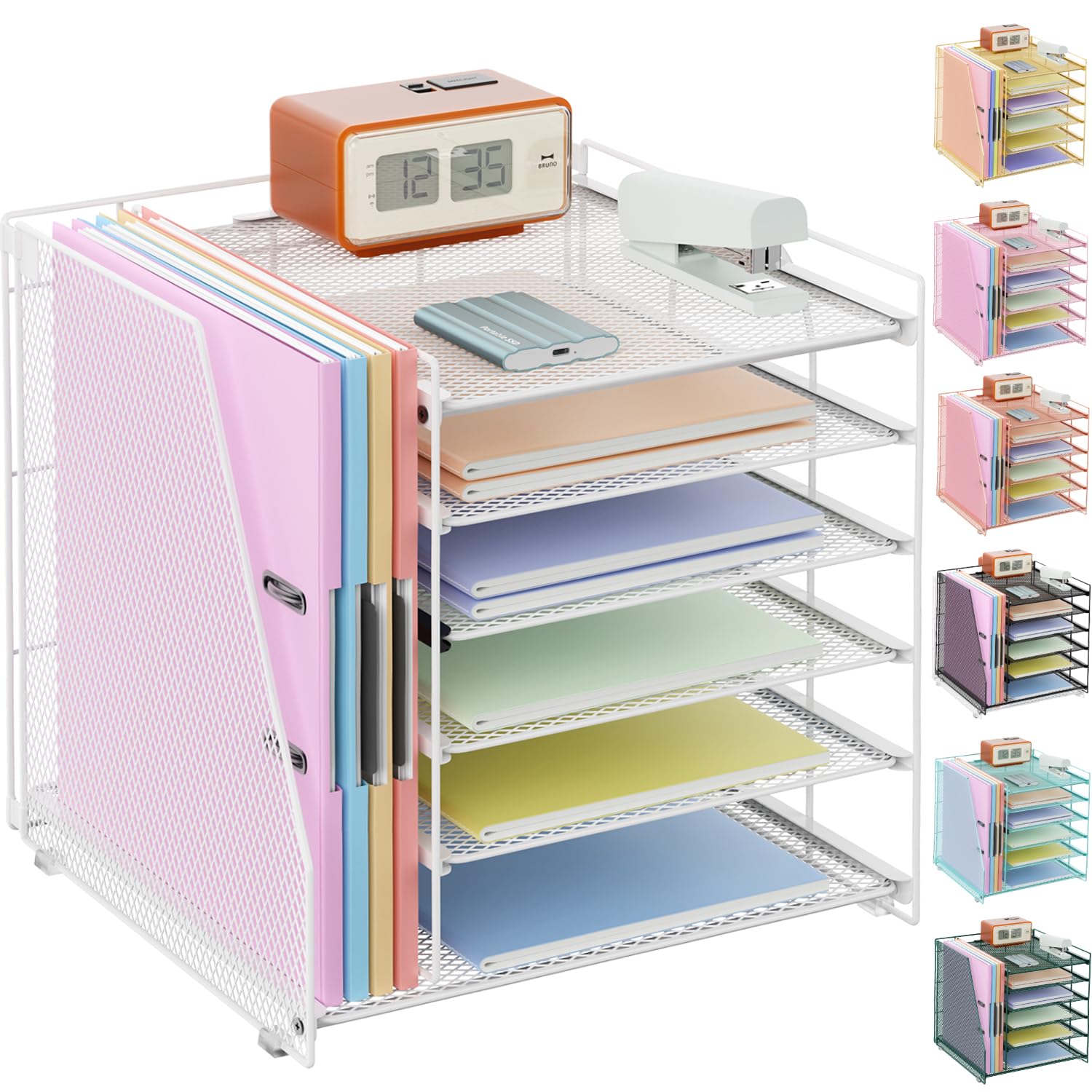 gianotter 6-Tier Paper Organizer With Magazine Holder, Desk Organizers and Accessories, Desk Accessories & Workspace Organizers, File Organizer for Office Supplies Storag (White, 6-Tier)