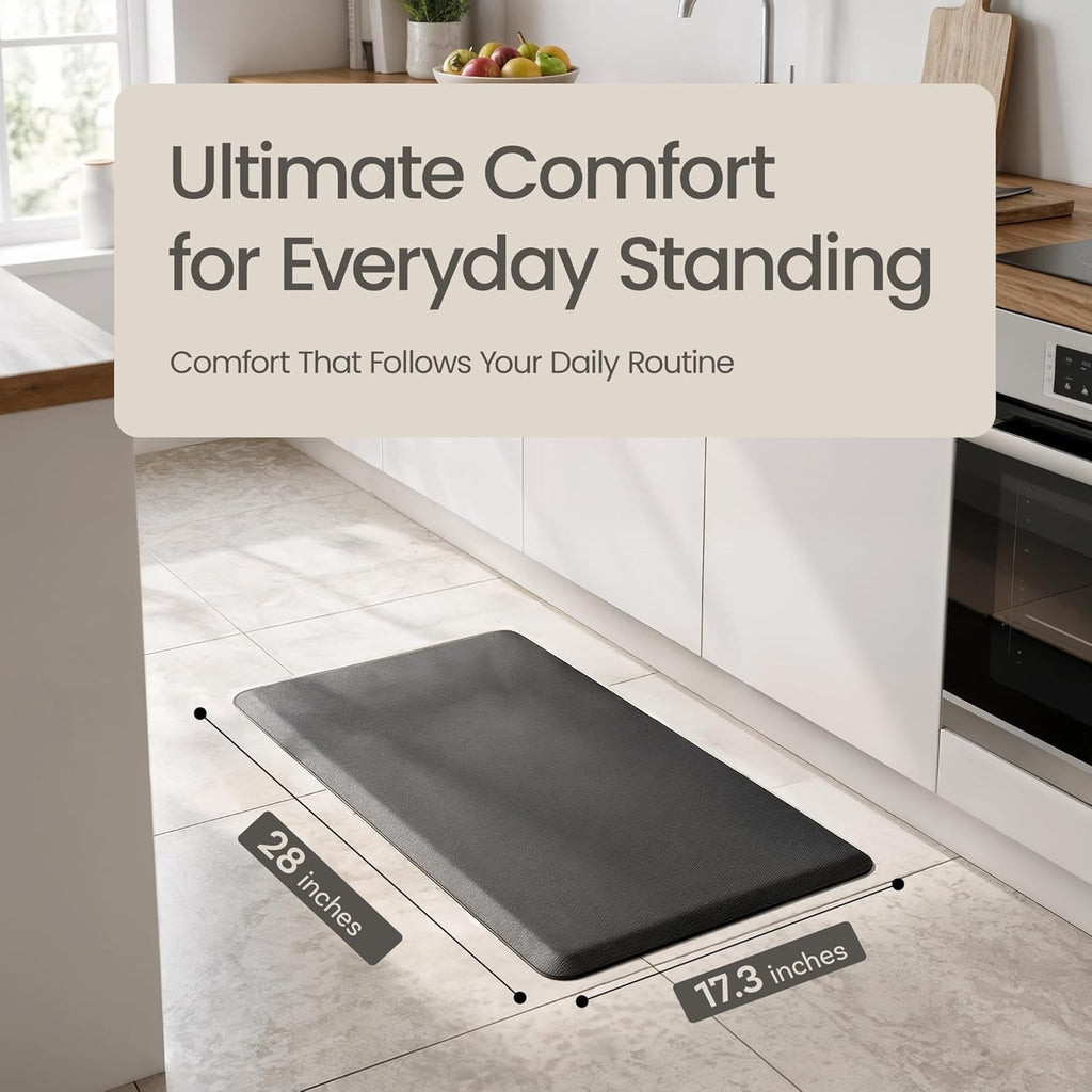 Anti Fatigue Kitchen Mats for Floor | Padded Kitchen Rugs | Non Slip, Cushioned Standing Desk Mat | Waterproof Floor Mat for Home and Office | 17.3" x 28" X 0.47", Black, 1-Pack | More Décor
