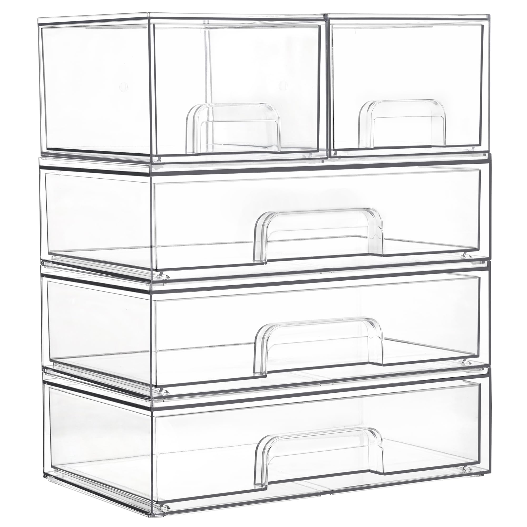 Vtopmart Stackable Storage Drawers Set of 3,Clear Plastic Organizer Bins for Makeup, Cosmetics, Beauty Supplies,Ideal for Vanity, Bathroom,Cabinet,Pantry Organization