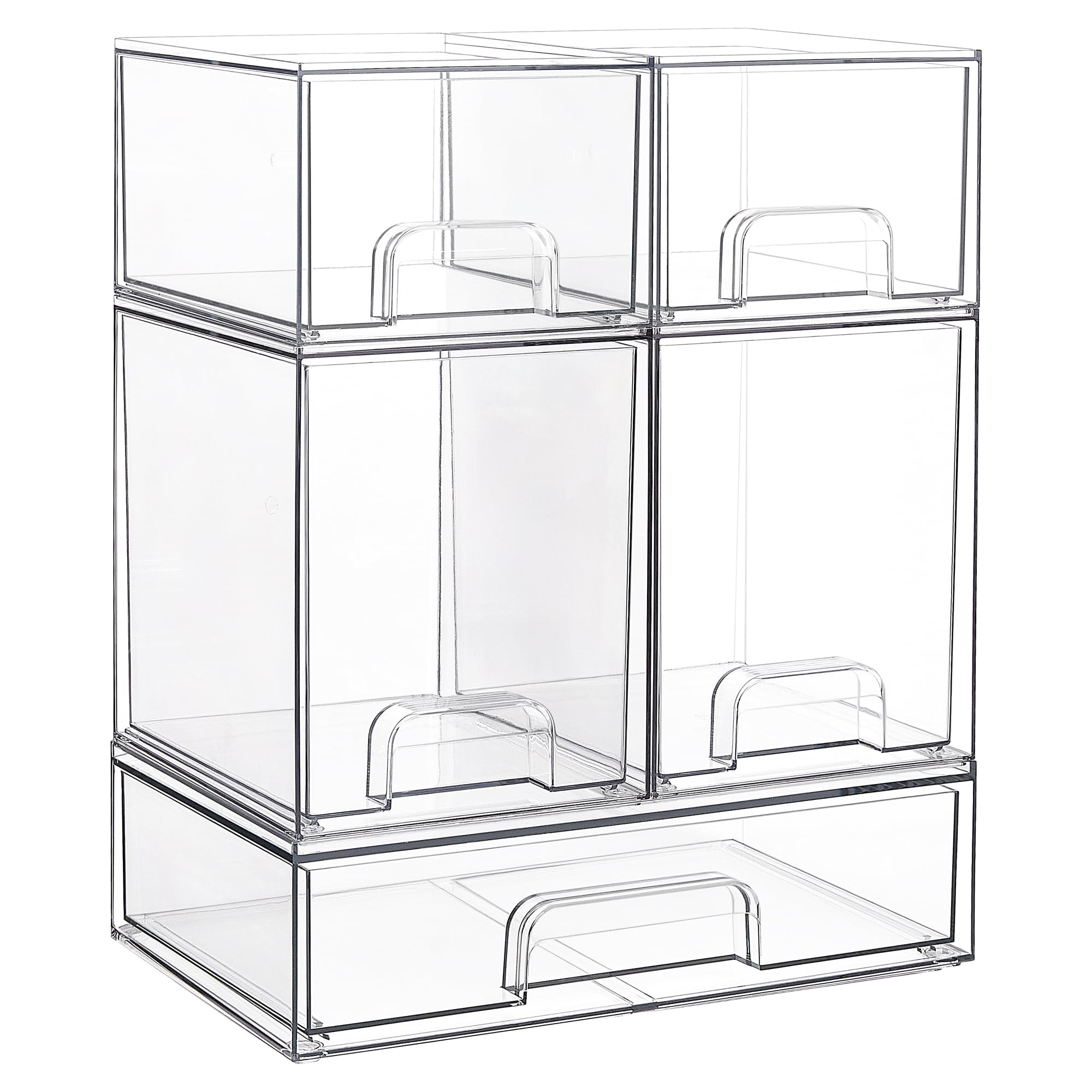 Vtopmart Stackable Storage Drawers Set of 3,Clear Plastic Organizer Bins for Makeup, Cosmetics, Beauty Supplies,Ideal for Vanity, Bathroom,Cabinet,Pantry Organization