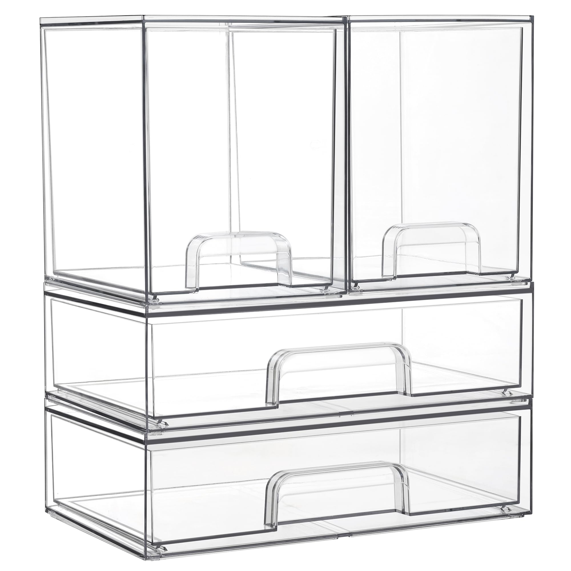 Vtopmart Stackable Storage Drawers Set of 3,Clear Plastic Organizer Bins for Makeup, Cosmetics, Beauty Supplies,Ideal for Vanity, Bathroom,Cabinet,Pantry Organization