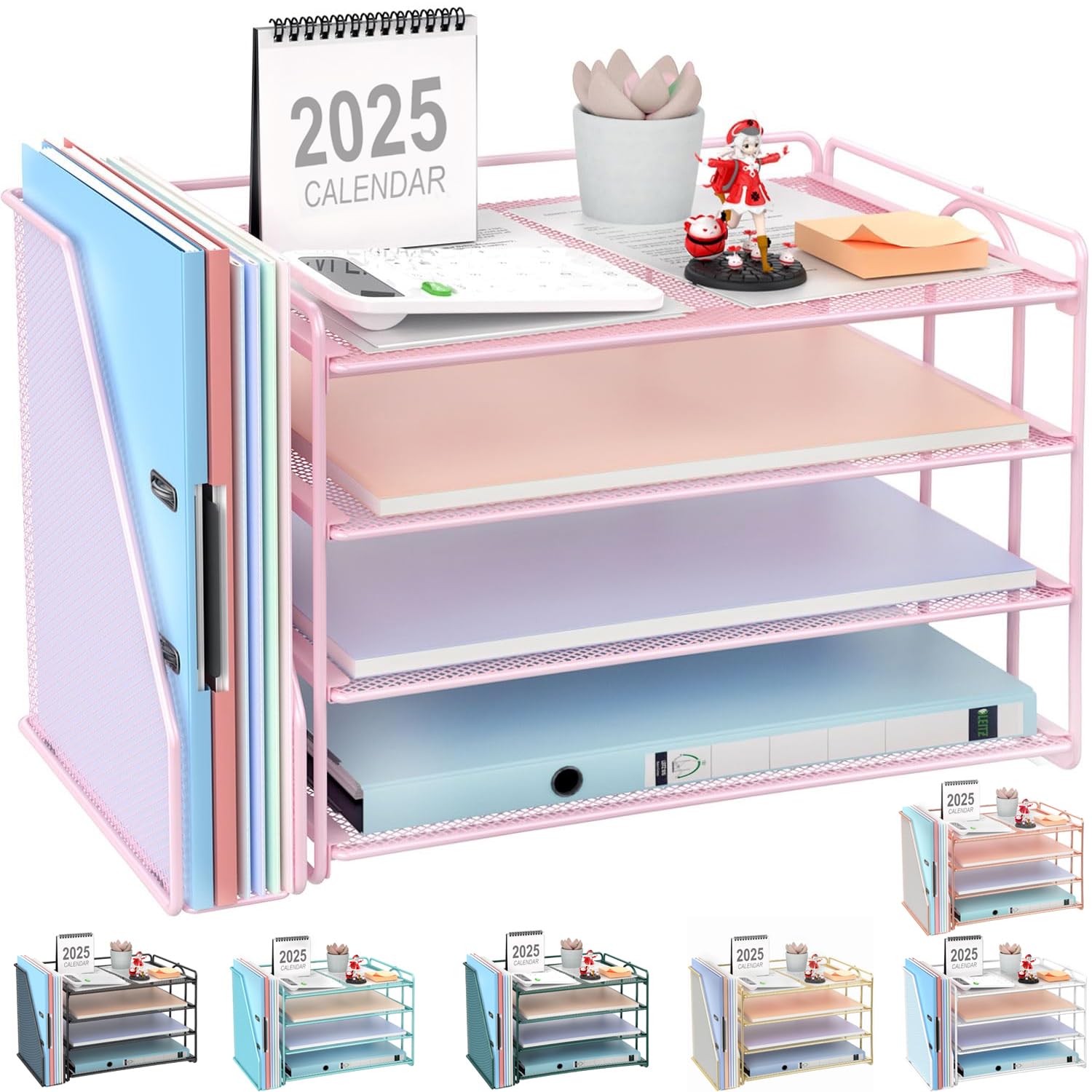 gianotter 6-Tier Paper Organizer With Magazine Holder, Desk Organizers and Accessories, Desk Accessories & Workspace Organizers, File Organizer for Office Supplies Storag (White, 6-Tier)
