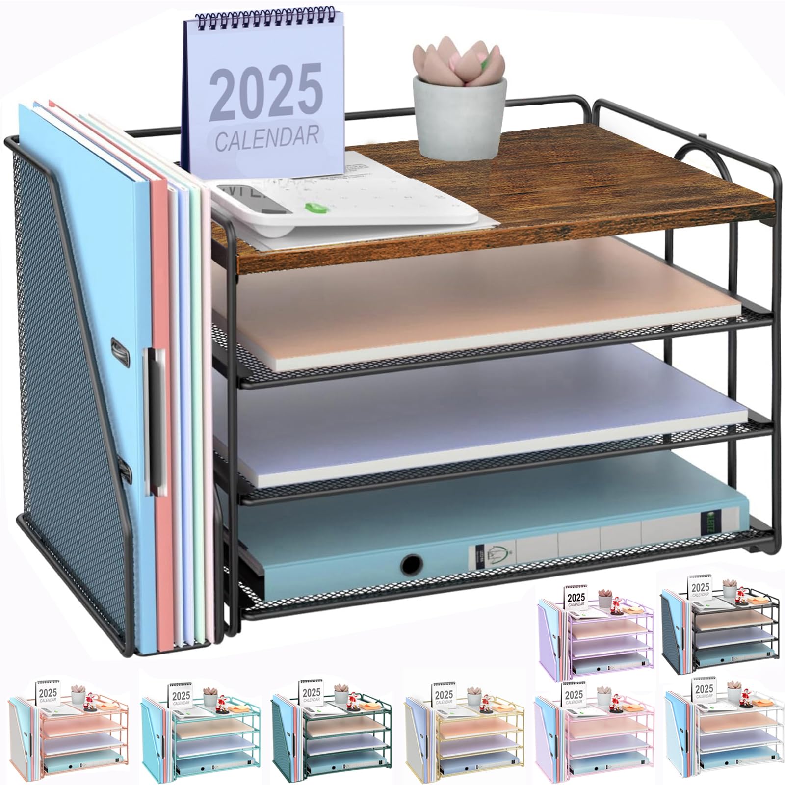 gianotter 6-Tier Paper Organizer With Magazine Holder, Desk Organizers and Accessories, Desk Accessories & Workspace Organizers, File Organizer for Office Supplies Storag (White, 6-Tier)