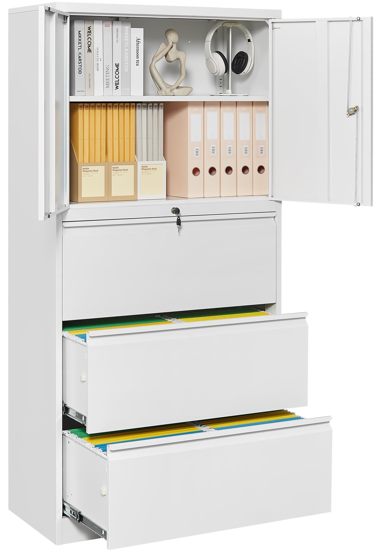 SISESOL 3 Drawer Lateral File Cabinet with Lock,Black Lateral Filing Cabinet,Horizontal Metal Filing Cabinets,Locked Wide Three Drawer File Cabinets for Office Home,Fit A4/F4/Letter/Legal File