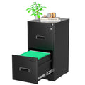 Greenvelly 2 Drawer File Cabinet, Black Metal Lateral File Cabinet with Lock, Office Filing Cabinet for Legal/Letter/A4/F4 Size with Hanging Files&Key, Lockable File Cabinets for Home Office