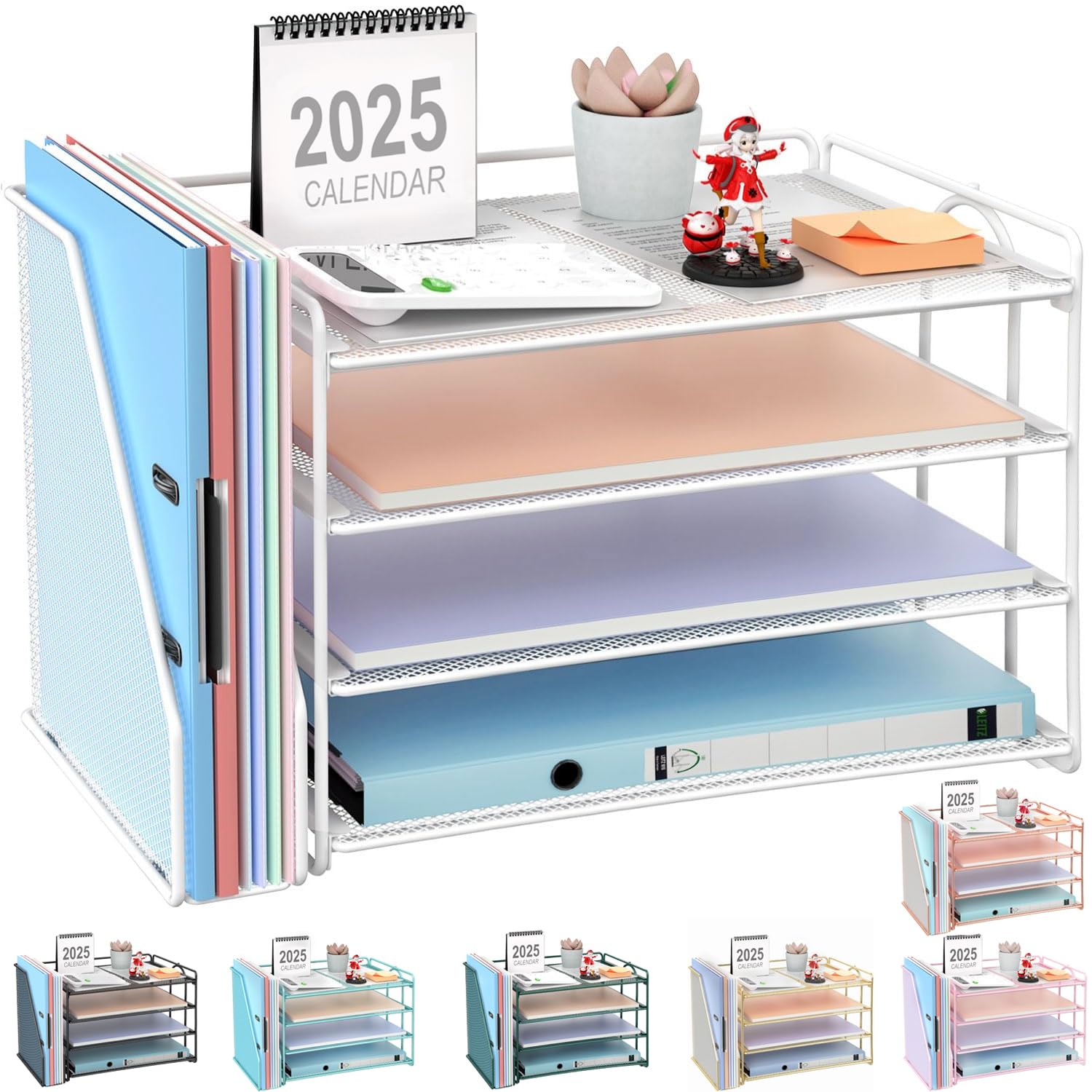 gianotter 6-Tier Paper Organizer With Magazine Holder, Desk Organizers and Accessories, Desk Accessories & Workspace Organizers, File Organizer for Office Supplies Storag (White, 6-Tier)