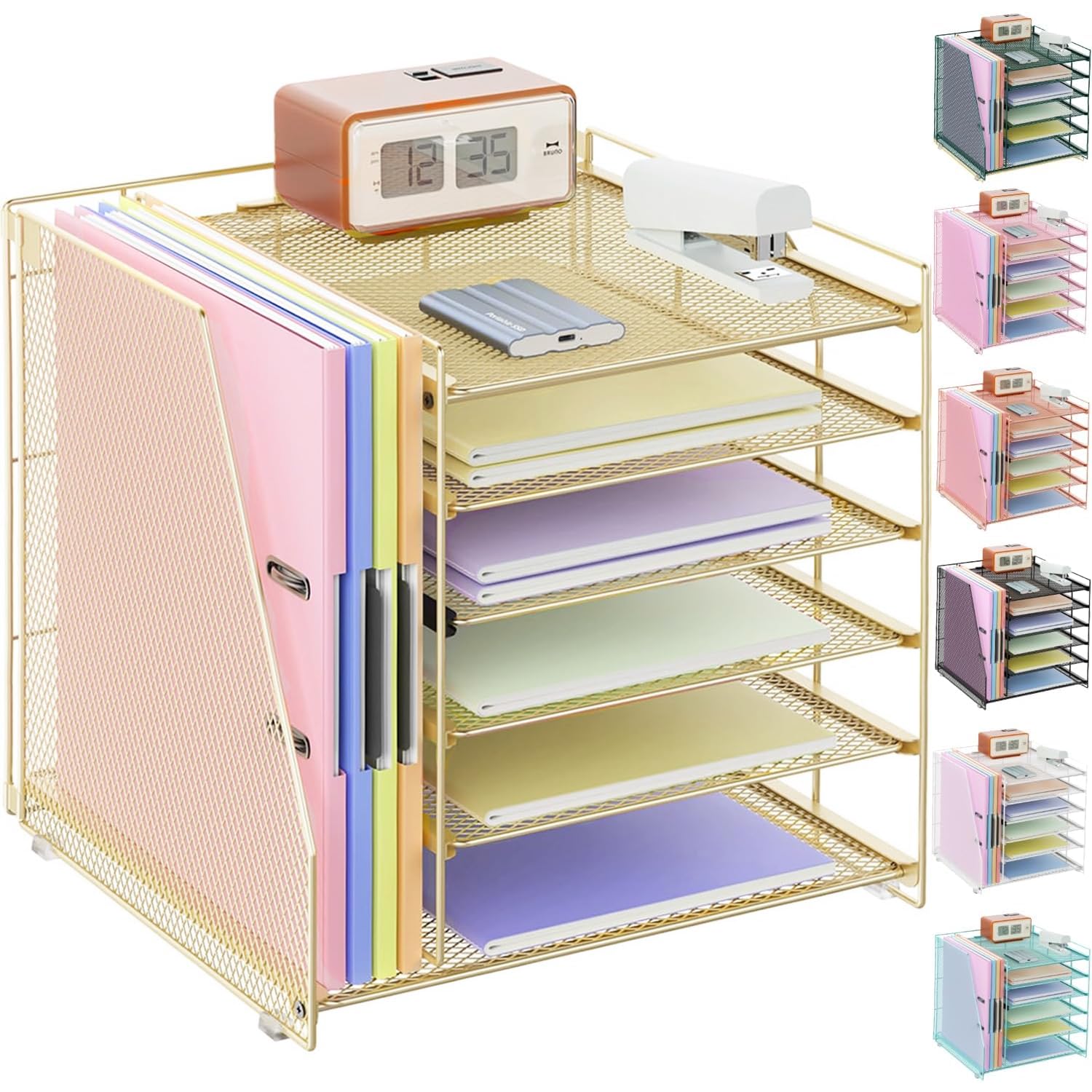 gianotter 6-Tier Paper Organizer With Magazine Holder, Desk Organizers and Accessories, Desk Accessories & Workspace Organizers, File Organizer for Office Supplies Storag (White, 6-Tier)
