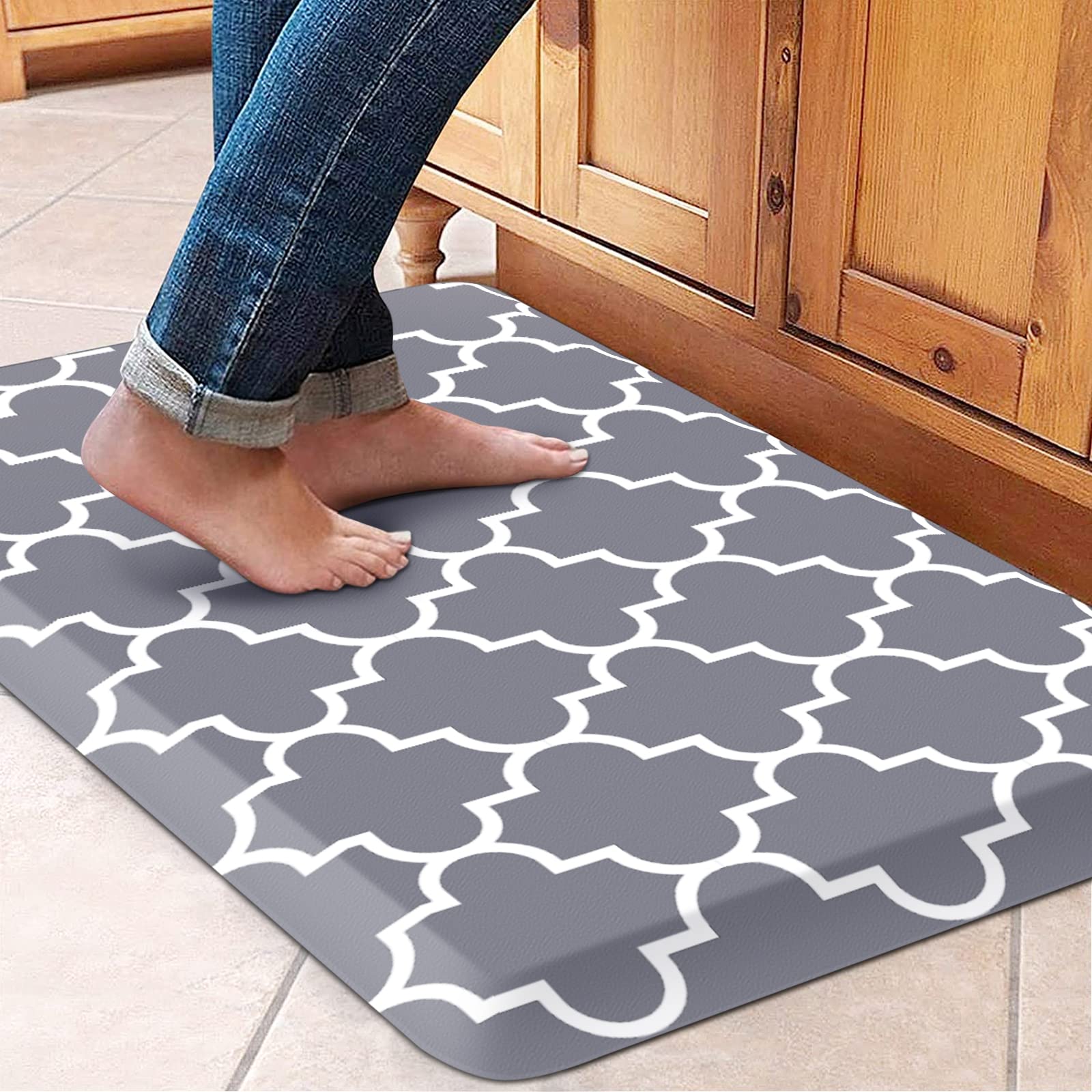WISELIFE Anti Fatigue Floor Mat - 4/5 Inch Kitchen Mat Non Slip Waterproof Heavy Duty Ergonomic Comfort Mat Durable for Home, Office, Sink, Laundry,(17.3" x 28", Grey)