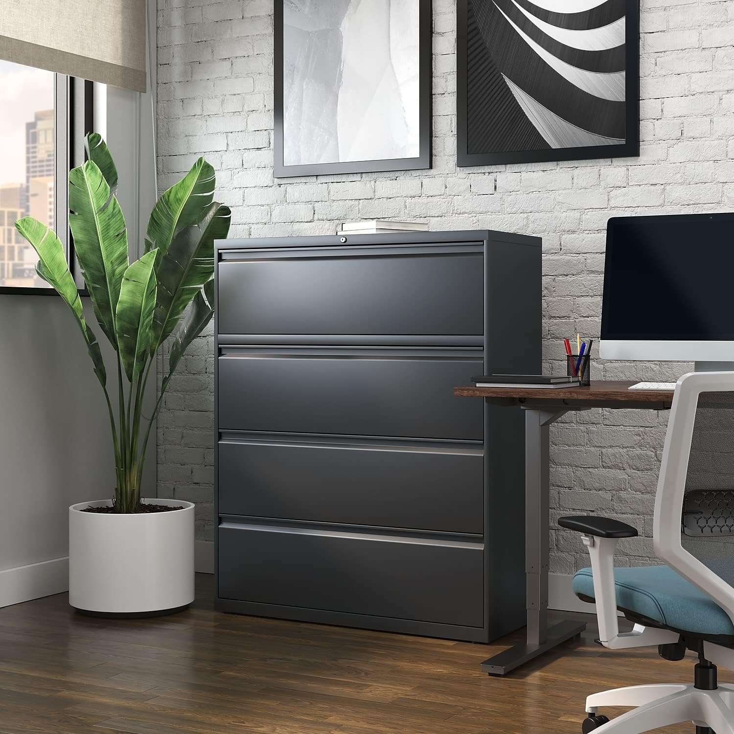 Lorell 4-Drawer Lateral File, 42 by 18-5/8 by 52-1/2-Inch, Charcoal
