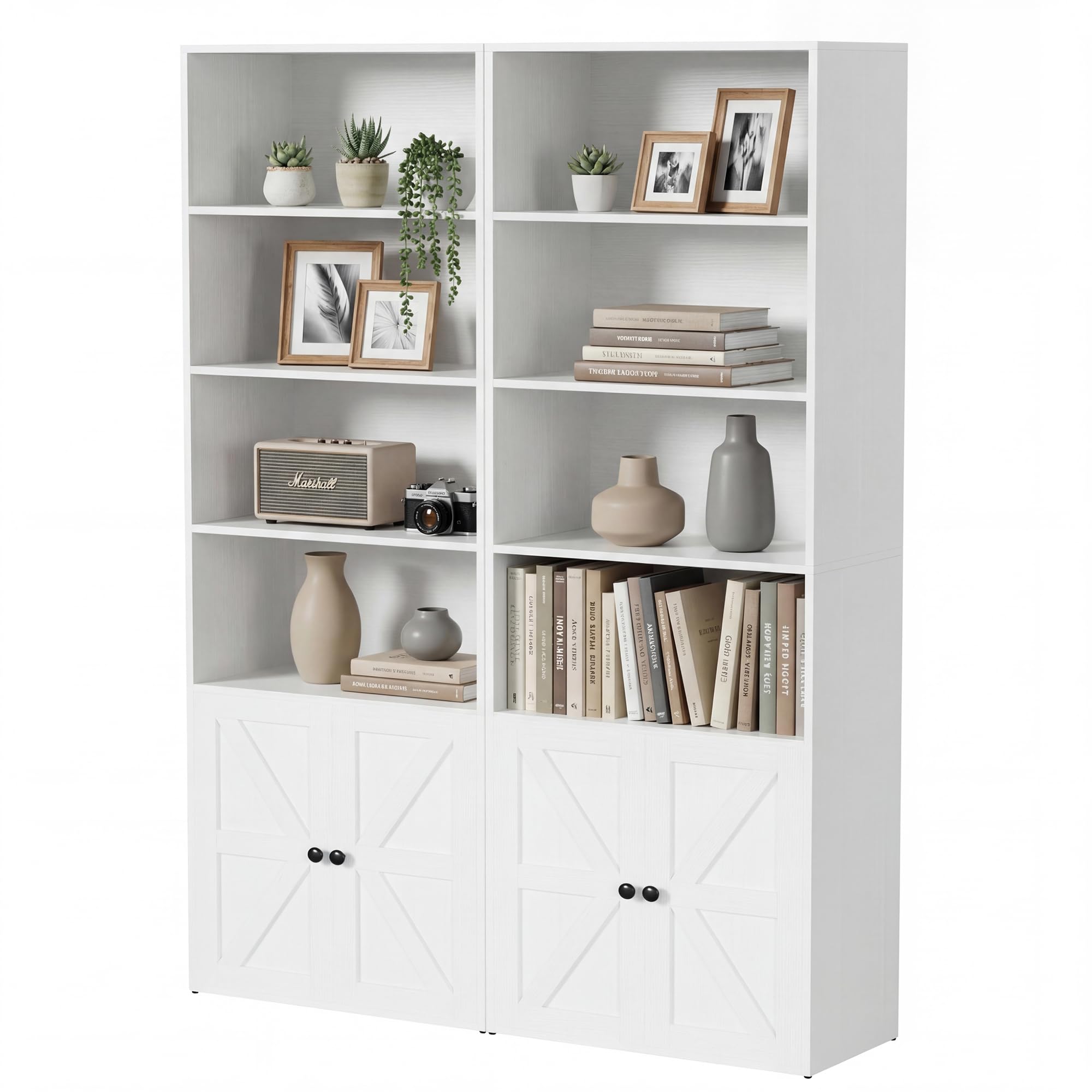 YESHOMY Farmhouse Bookshelf and Bookcase with Doors, Industrial Bookshelves and Bookcases Floor Standing Display 6-Tier Shelf Storage 71.5 inchs for Home Office, Living Room, Rustic Brown, 2 PCS