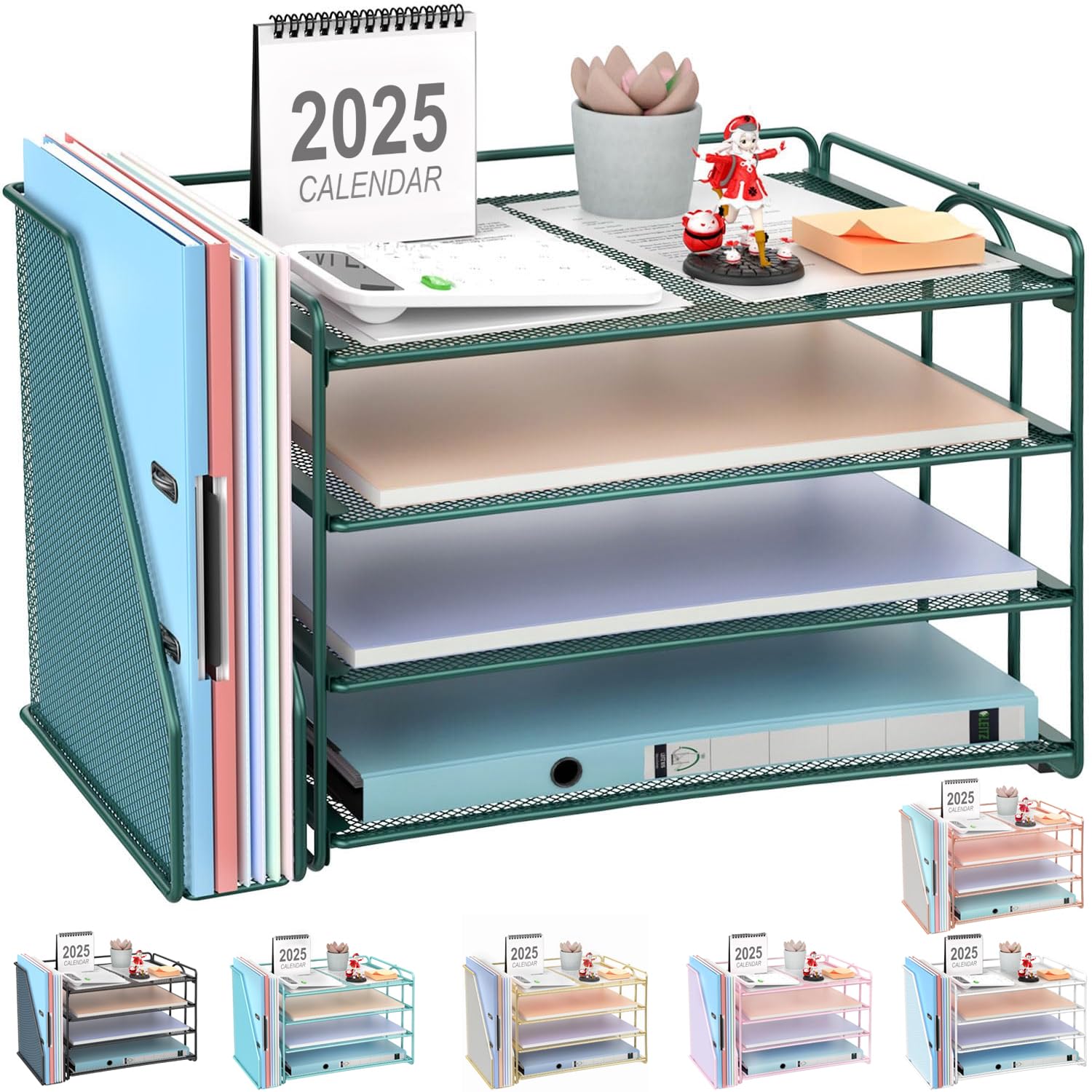 gianotter 6-Tier Paper Organizer With Magazine Holder, Desk Organizers and Accessories, Desk Accessories & Workspace Organizers, File Organizer for Office Supplies Storag (White, 6-Tier)