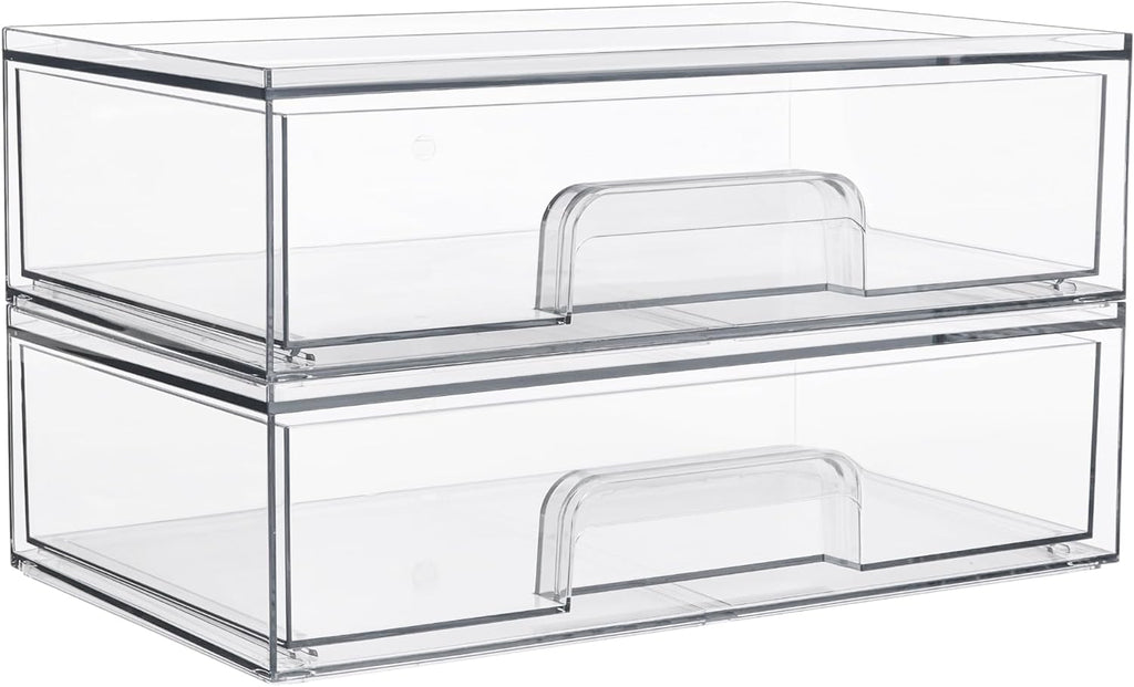 Vtopmart 12.1''W Clear Stackable Storage Drawers,2 Pack Acrylic Plastic Organizers Bins for Makeup Palettes, Cosmetics, and Beauty Supplies,Ideal for Vanity, Bathroom,Cabinet,Desk Organization