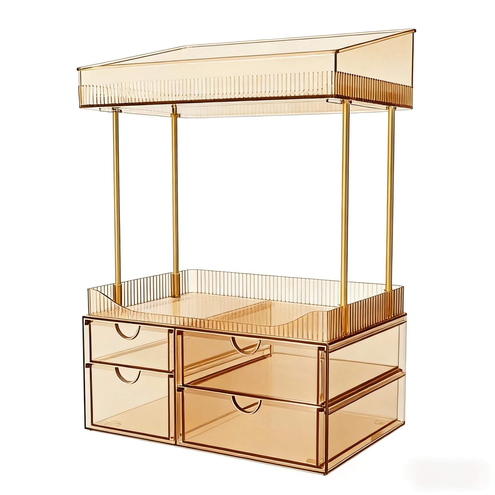 SNSLXH Makeup Organizer Bathroom Storage- 4 Tier 4 Drawer Makeup Storage, Transparent Clear Cosmetics Organiser, Ideal for Cosmetic Perfume Skincare, for Countertop, Bathroom, Office Supplies, Dresser