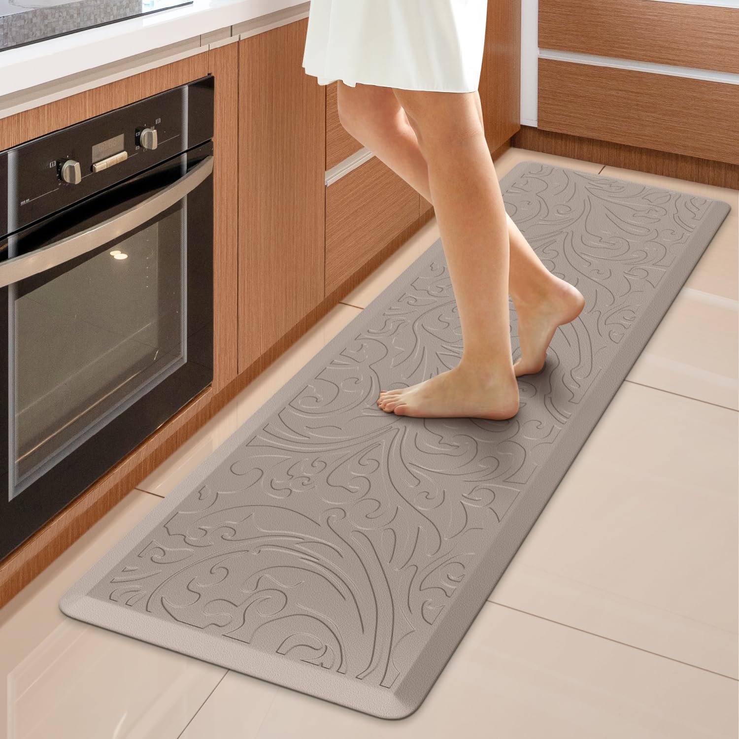 KMAT Kitchen Mat Cushioned Anti-Fatigue Floor Mat Waterproof Non-Slip Standing Ergonomic Comfort for Home,Office,Sink,Laundry,Desk 17.3" (W) x 60"(L),Grey