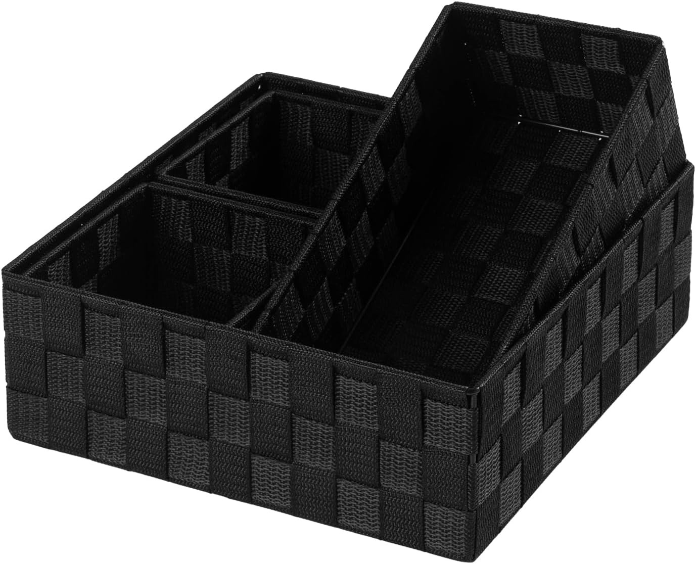 Posprica Small Black Baskets Cube Bin Container Tote,Woven Storage Baskets for Organizing Organizer Divider for Drawer, Closet, Shelf, Dresser, Set of 4