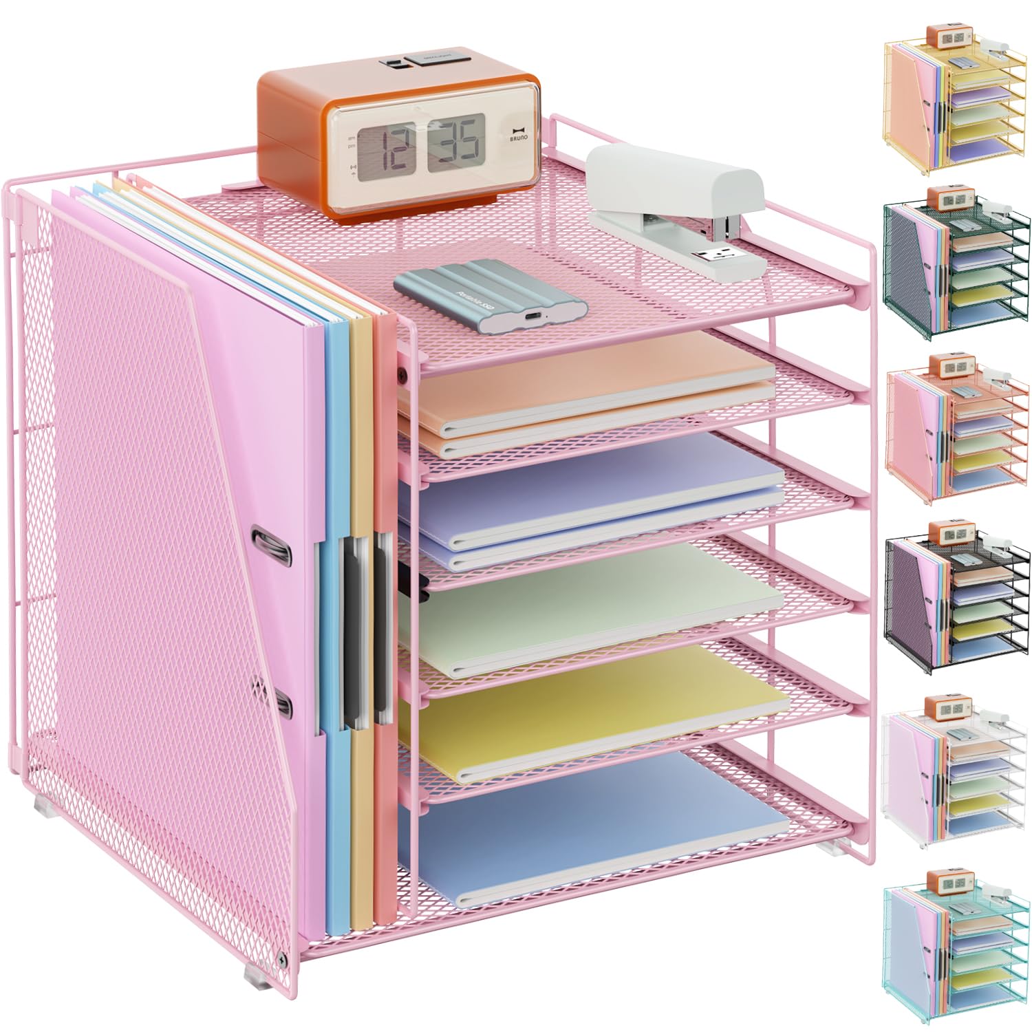 gianotter 6-Tier Paper Organizer With Magazine Holder, Desk Organizers and Accessories, Desk Accessories & Workspace Organizers, File Organizer for Office Supplies Storag (White, 6-Tier)