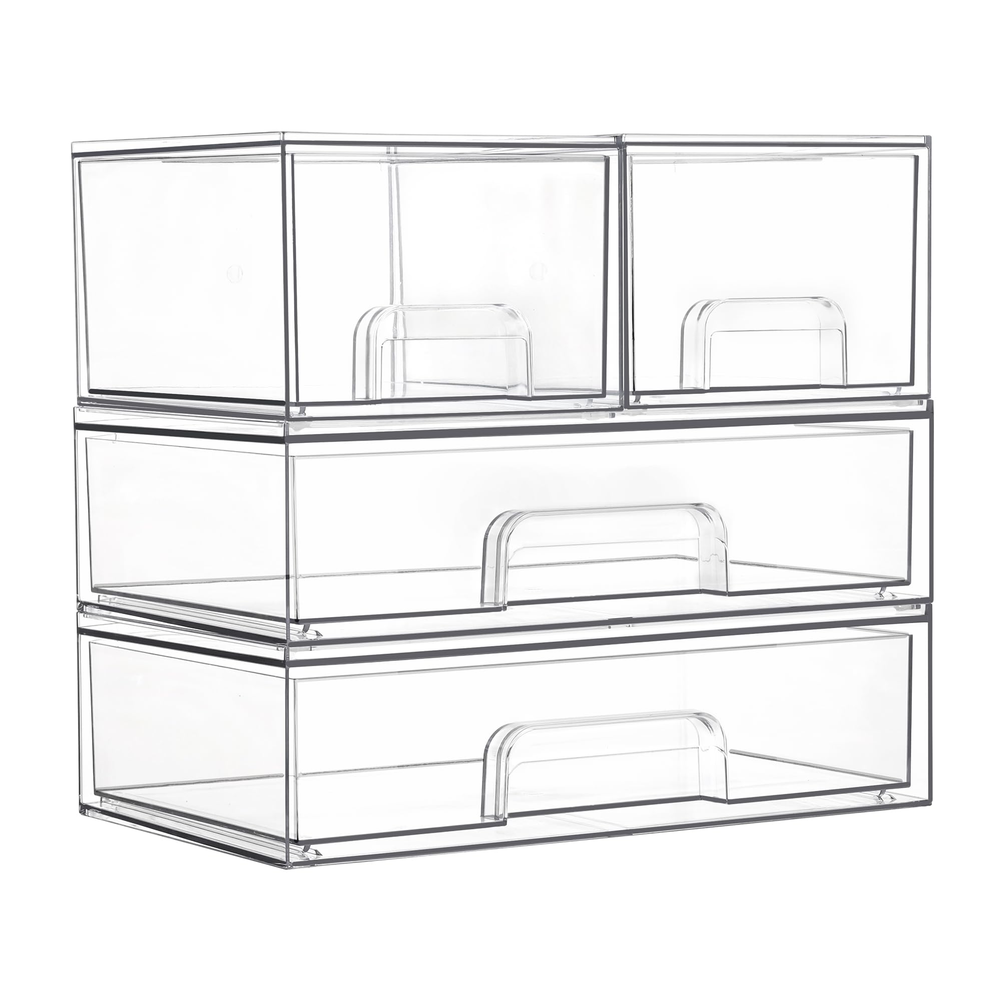 Vtopmart Stackable Storage Drawers Set of 3,Clear Plastic Organizer Bins for Makeup, Cosmetics, Beauty Supplies,Ideal for Vanity, Bathroom,Cabinet,Pantry Organization