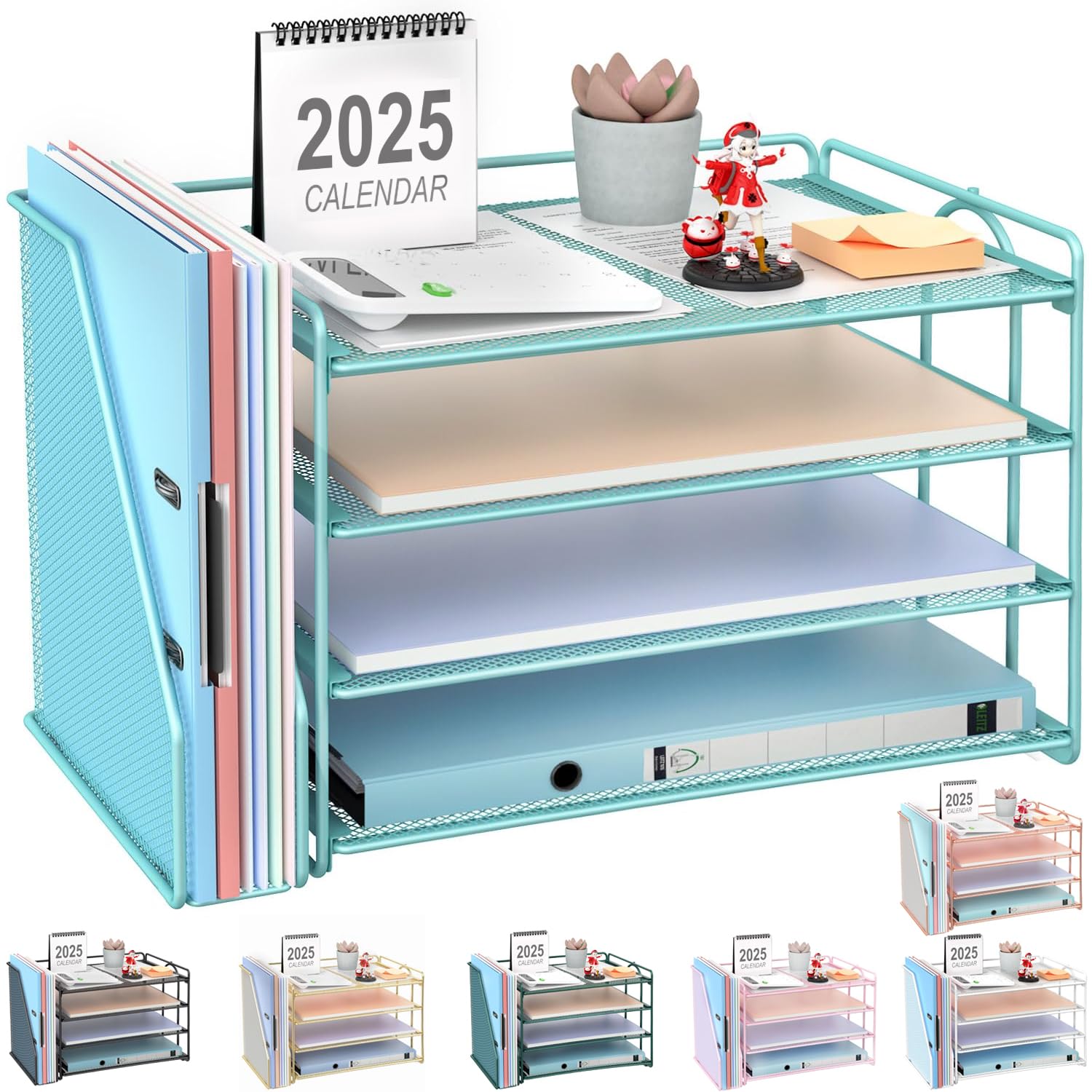gianotter 6-Tier Paper Organizer With Magazine Holder, Desk Organizers and Accessories, Desk Accessories & Workspace Organizers, File Organizer for Office Supplies Storag (White, 6-Tier)