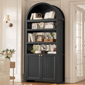 81" Tall Arched Cabinets,Bookcase with storage,Mid-Century Modern 6-Tier Bookshelf with Door,2 Book Risers and Adjustable Shelves offering more storage space for Living Room,Kitchen,Home Office,Black