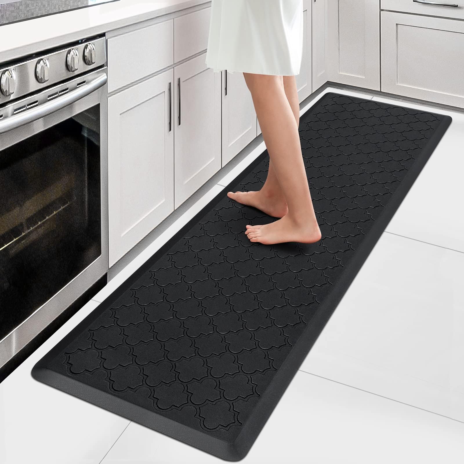 WISELIFE Kitchen Mat Cushioned Anti Fatigue Floor Mat,17.3"x28", Thick Non Slip Waterproof Kitchen Rugs and Mats,Heavy Duty Foam Standing Mat for Kitchen,Floor,Home,Desk,Sink,Laundry (Black,17.3"x28")