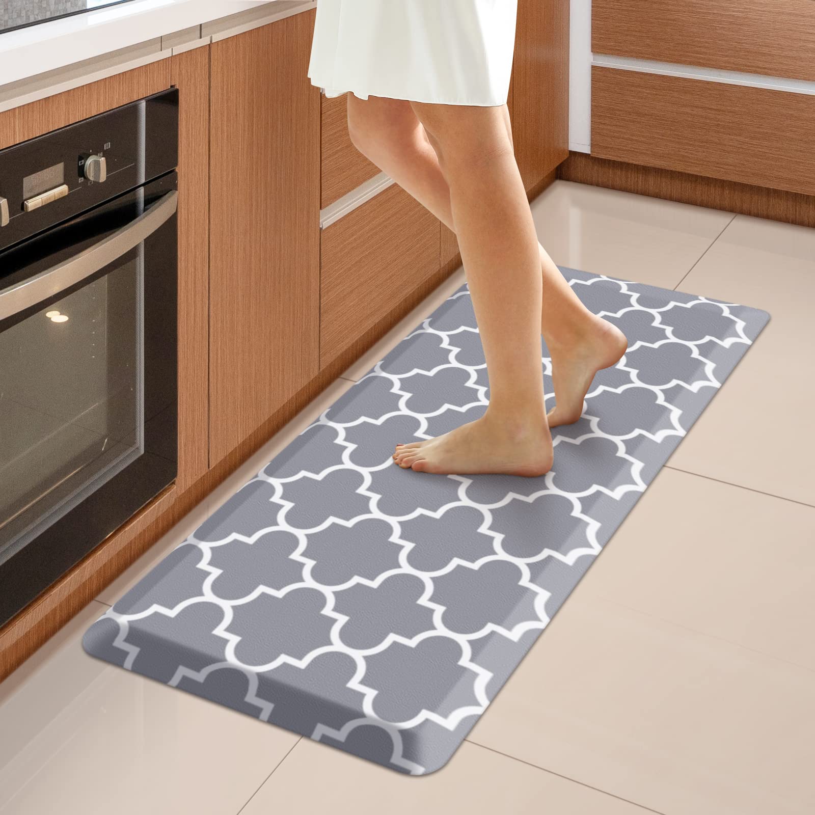 WISELIFE Anti Fatigue Floor Mat - 4/5 Inch Kitchen Mat Non Slip Waterproof Heavy Duty Ergonomic Comfort Mat Durable for Home, Office, Sink, Laundry,(17.3" x 28", Grey)